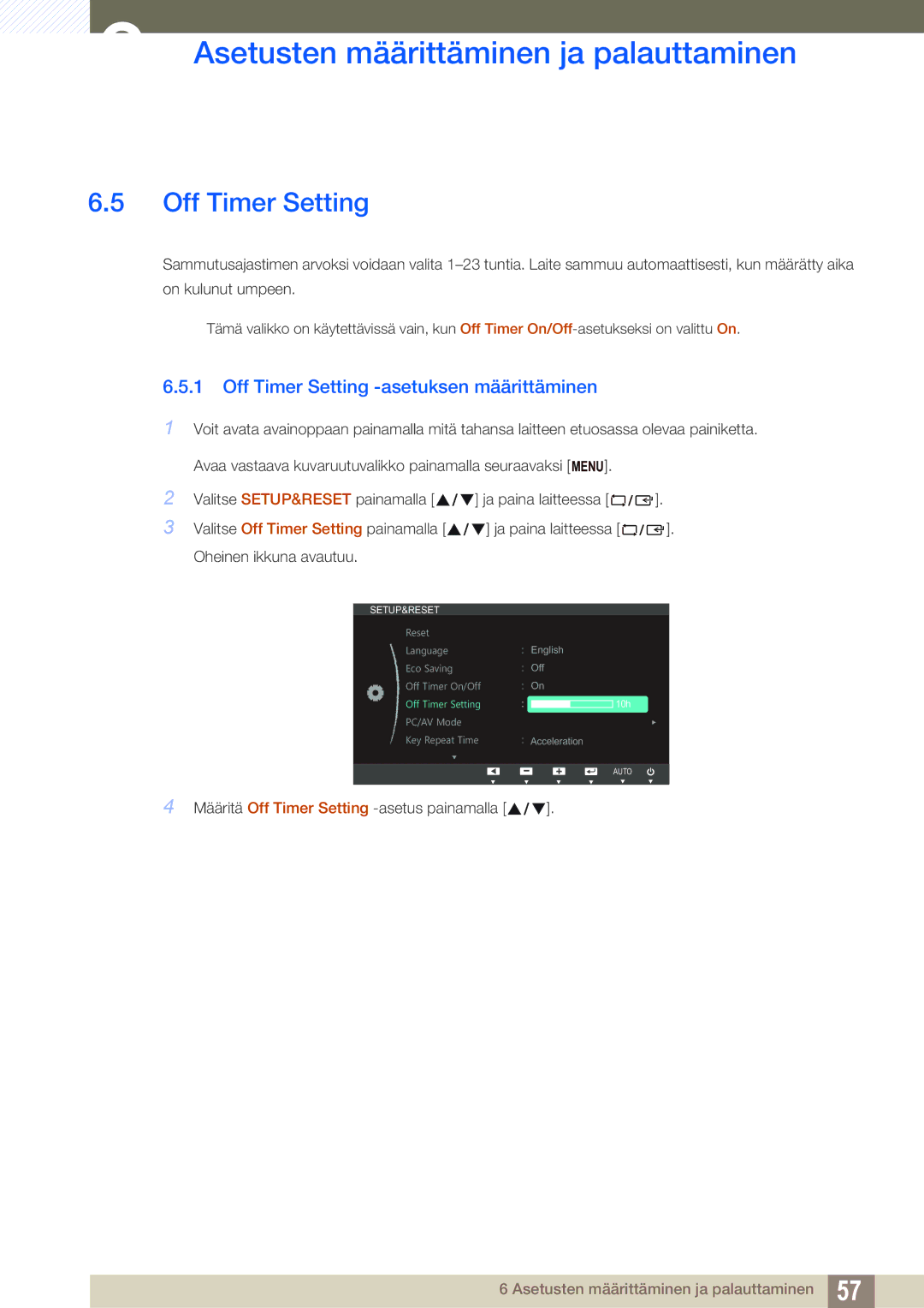 Samsung LS22B220BWV/EN manual Off Timer Setting -asetuksen määrittäminen 