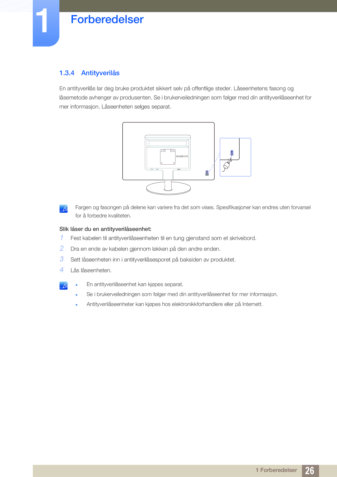 Samsung LS22B220BWV/EN manual Antityverilås 