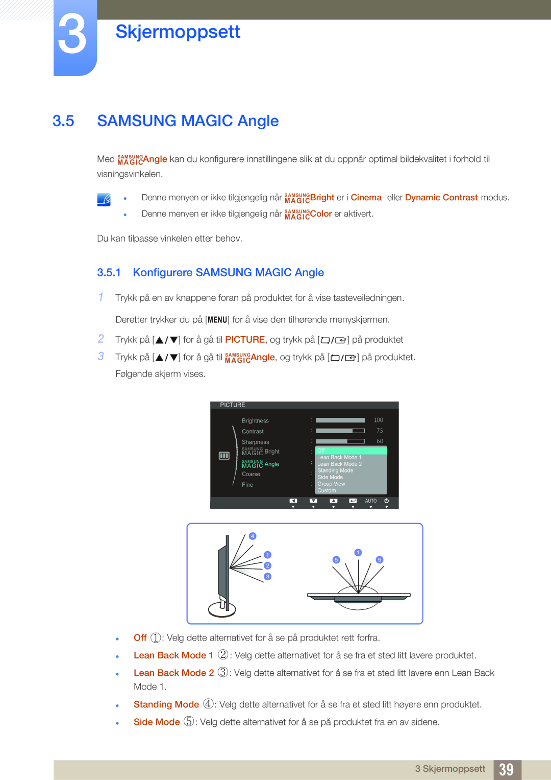 Samsung LS22B220BWV/EN manual Konfigurere Samsung Magic Angle 