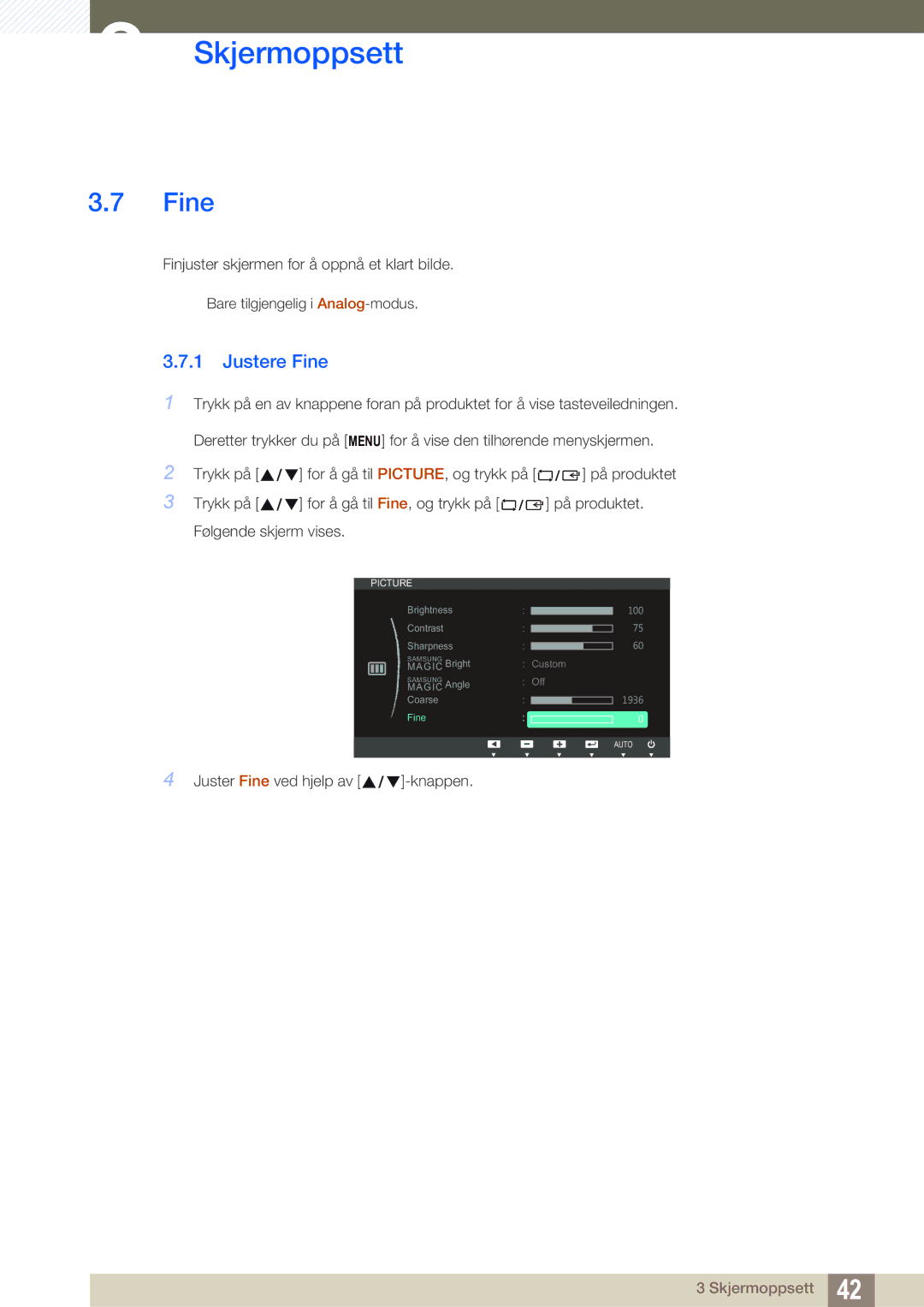 Samsung LS22B220BWV/EN manual Justere Fine 