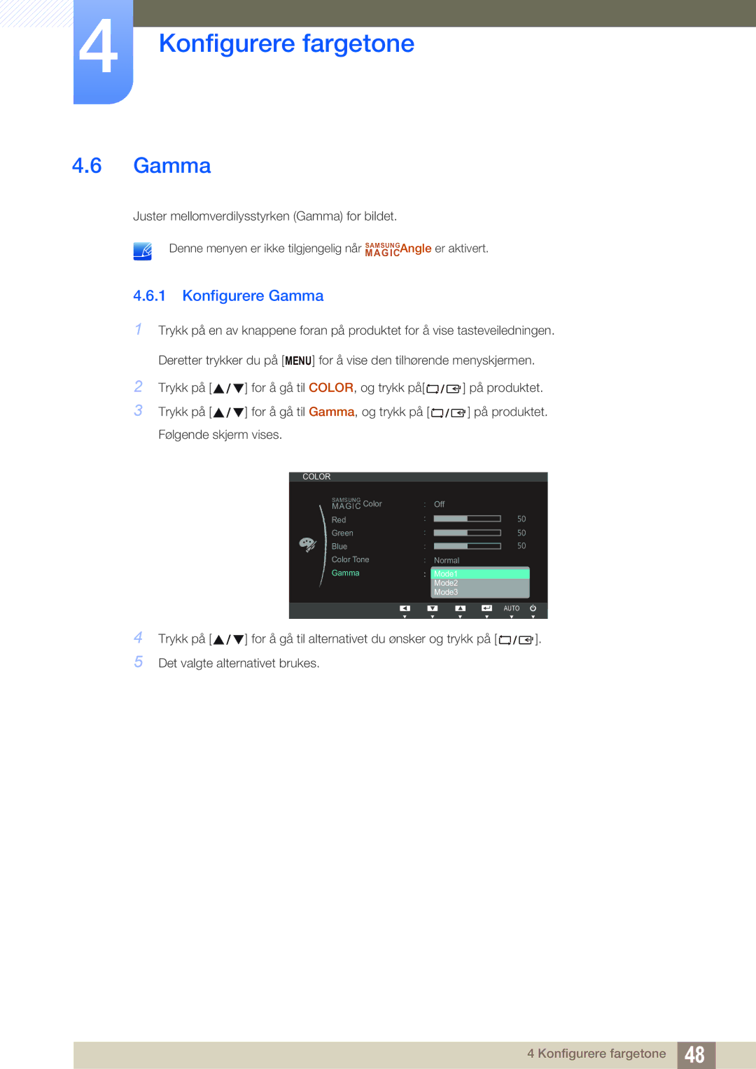 Samsung LS22B220BWV/EN manual Konfigurere Gamma 