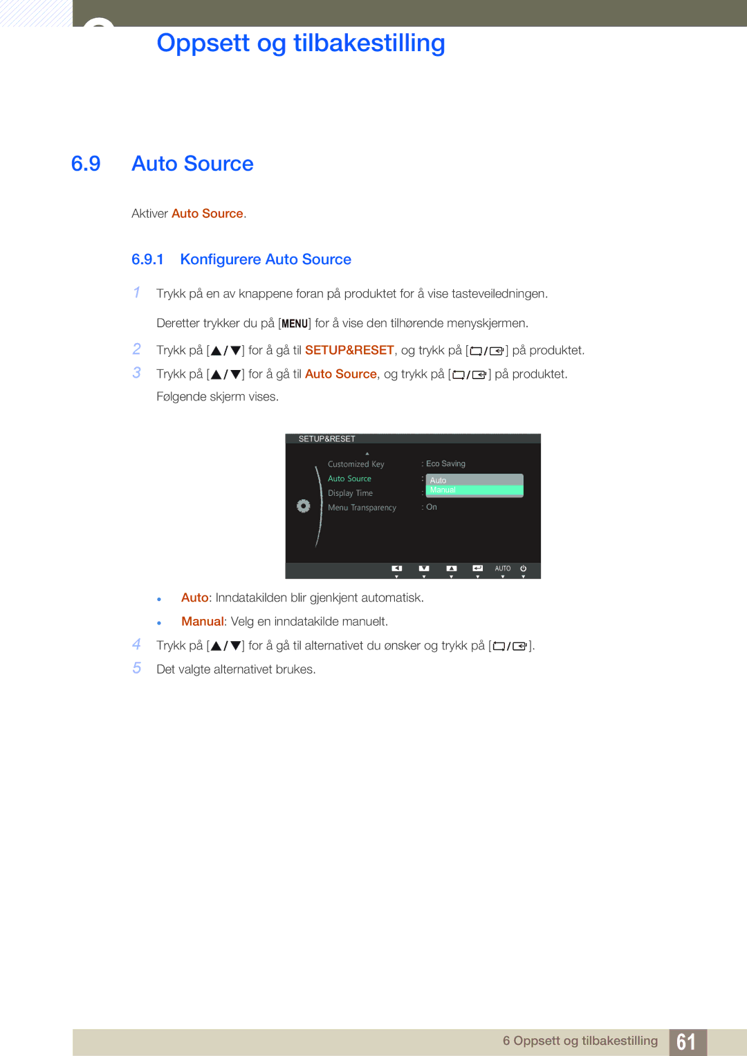 Samsung LS22B220BWV/EN manual Konfigurere Auto Source 