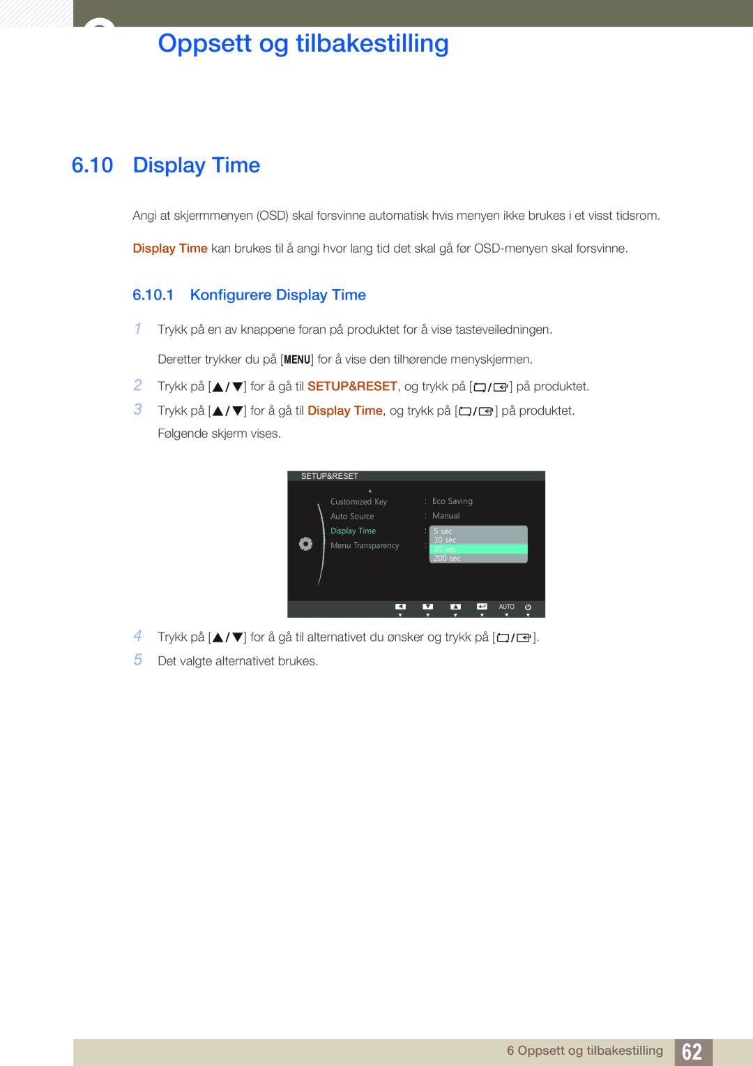 Samsung LS22B220BWV/EN manual Konfigurere Display Time 