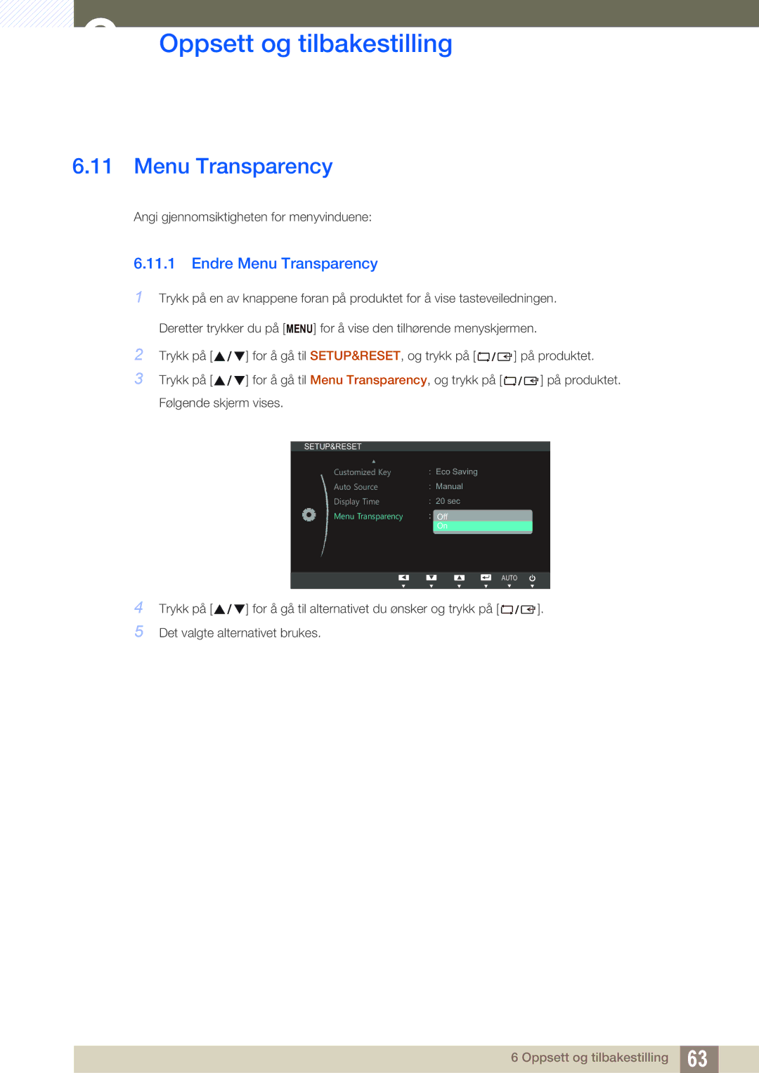 Samsung LS22B220BWV/EN manual Endre Menu Transparency 