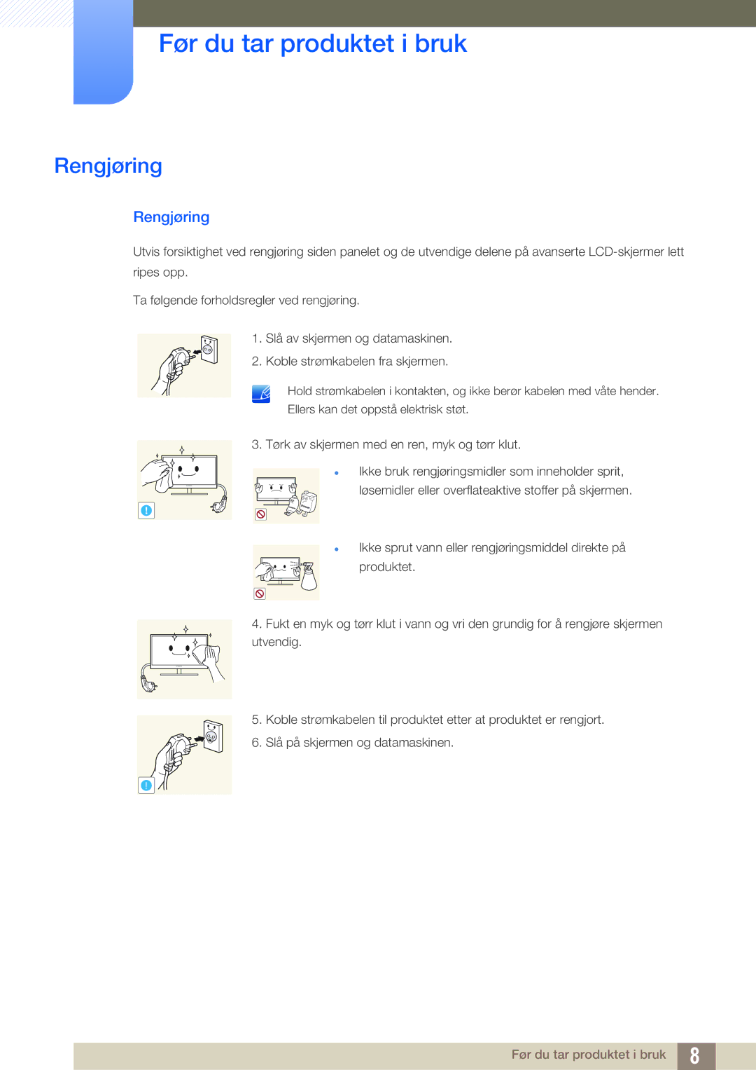 Samsung LS22B220BWV/EN manual Rengjøring 