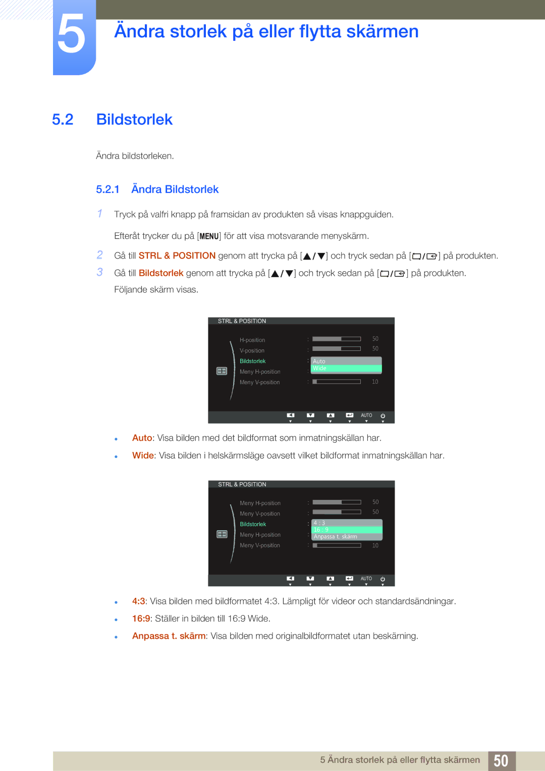 Samsung LS22B220BWV/EN manual 1 Ändra Bildstorlek 