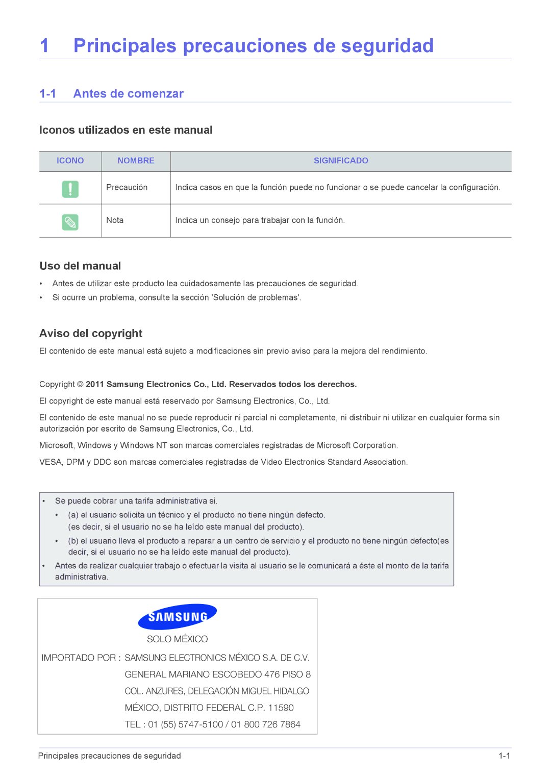 Samsung LS23B300HS/EN Antes de comenzar, Iconos utilizados en este manual, Uso del manual, Aviso del copyright 