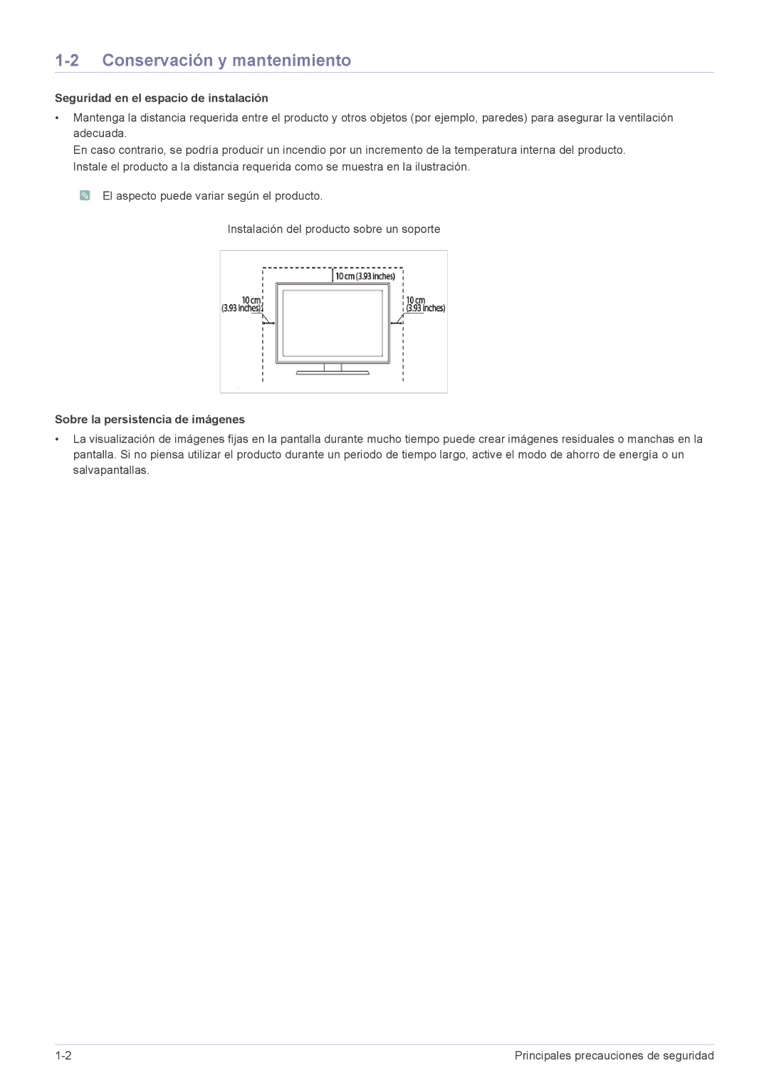 Samsung LS23B300NS/EN, LS22B300HS/EN, LS23B300BS/EN Conservación y mantenimiento, Seguridad en el espacio de instalación 