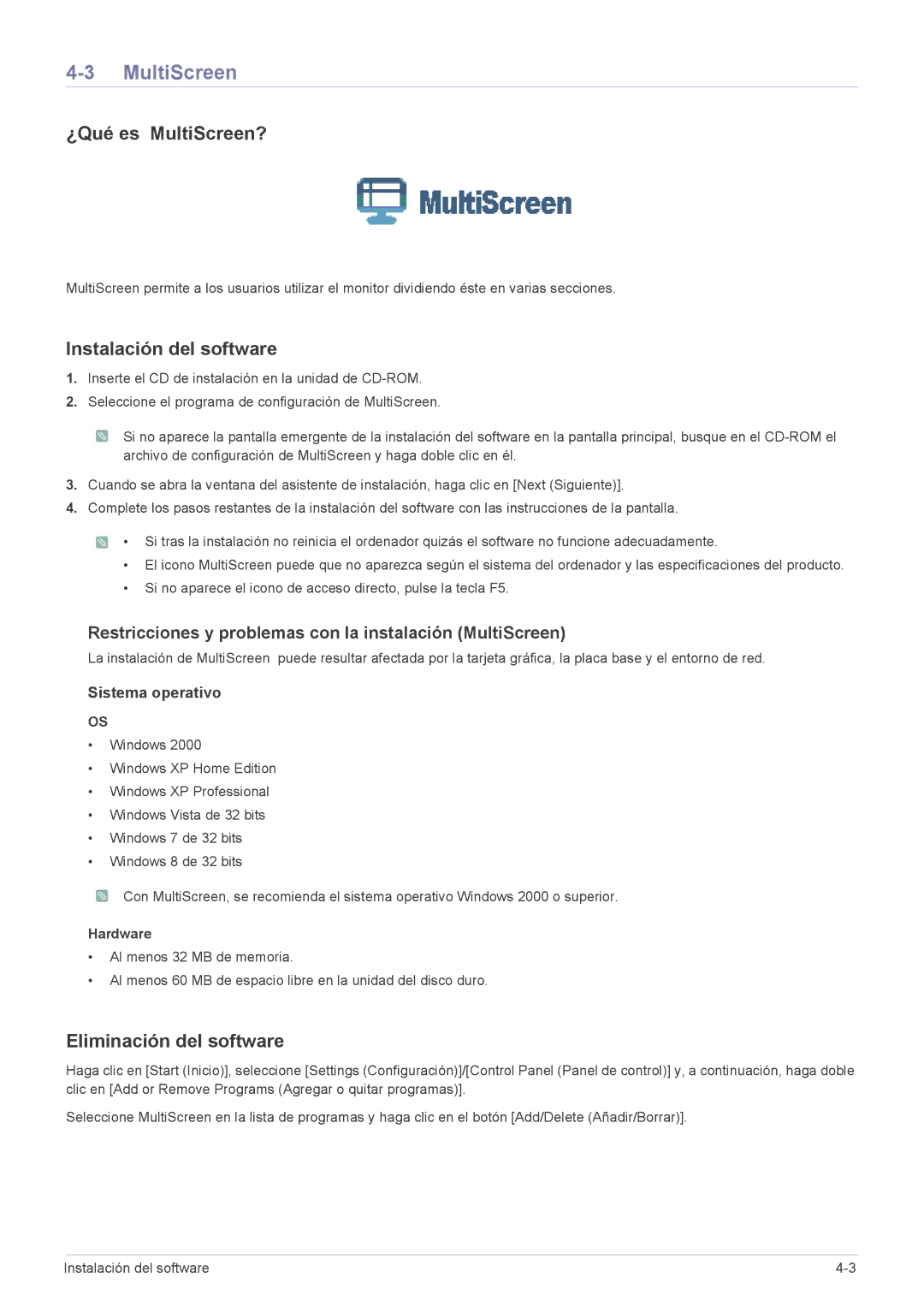 Samsung LS19B300BS/EN, LS22B300HS/EN, LS23B300BS/EN, LS19B300NS/EN, LS22B300BS/EN, LS23B300HS/EN manual ¿Qué es MultiScreen? 