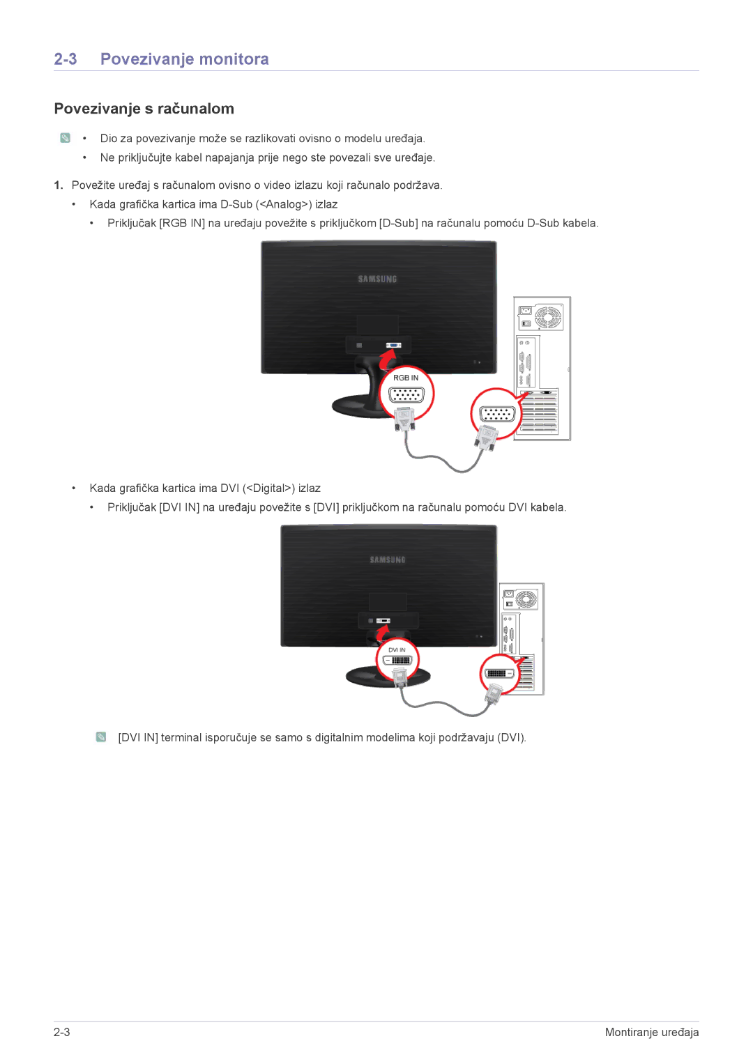 Samsung LS23B300HS/EN, LS22B300HS/EN, LS23B300BS/EN, LS19B300NS/EN manual Povezivanje monitora, Povezivanje s računalom 