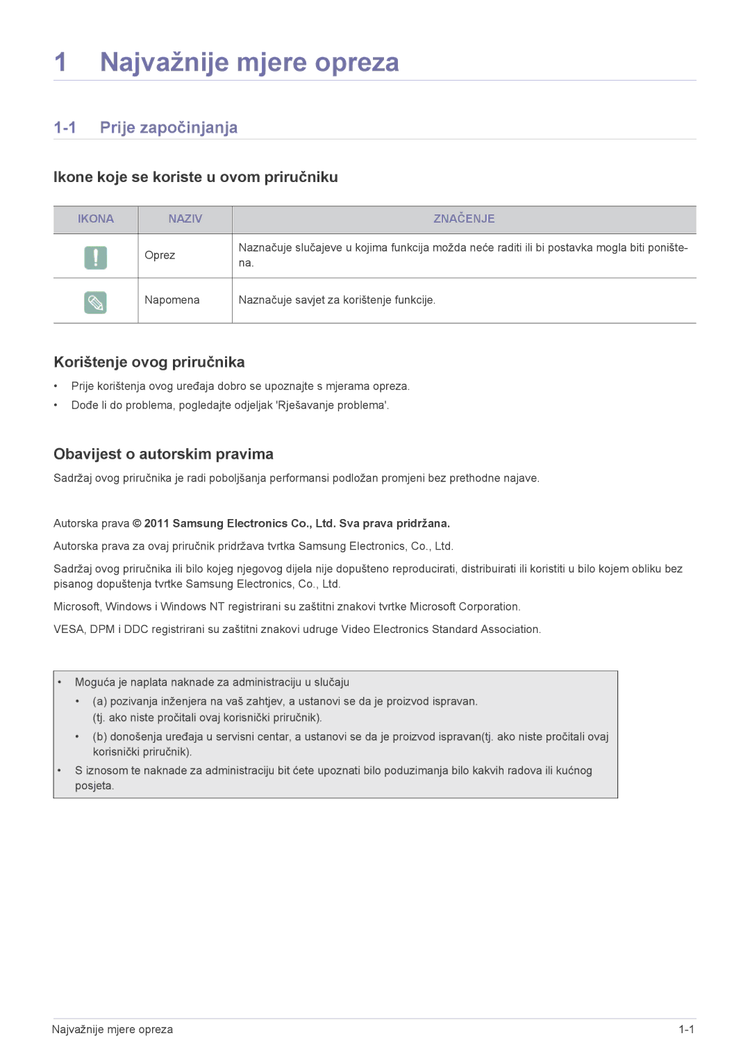 Samsung LS23B300HS/EN manual Prije započinjanja, Ikone koje se koriste u ovom priručniku, Korištenje ovog priručnika 