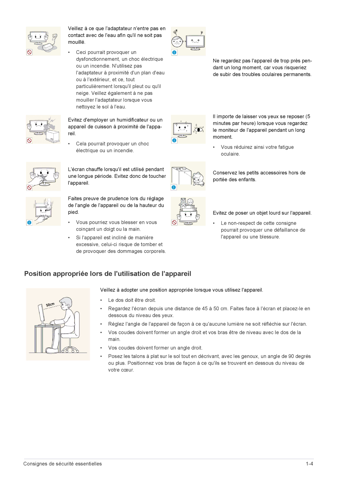 Samsung LS22B300NS/EN, LS22B300HS/EN, LS23B300BS/EN, LS24B300HLZ/EN Position appropriée lors de lutilisation de lappareil 