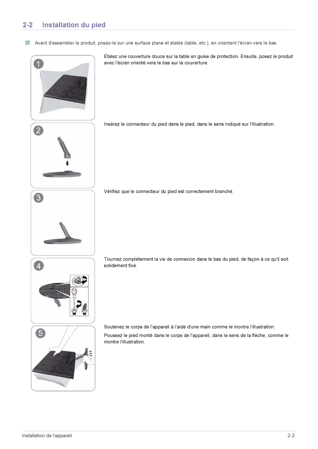 Samsung LS20B300NS/EN, LS22B300HS/EN, LS23B300BS/EN, LS24B300HLZ/EN, LS24B300BLZ/EN, LS19B300NS/EN manual Installation du pied 