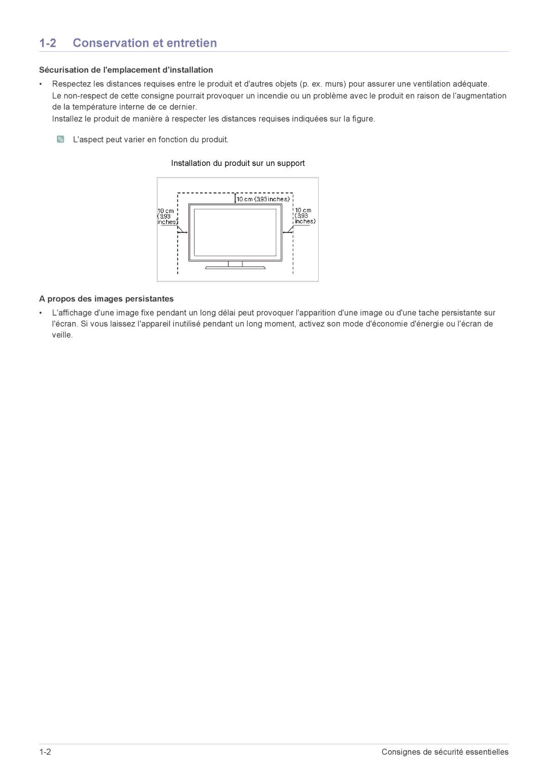 Samsung LS22B300BS/EN, LS22B300HS/EN, LS23B300BS/EN Conservation et entretien, Sécurisation de lemplacement dinstallation 