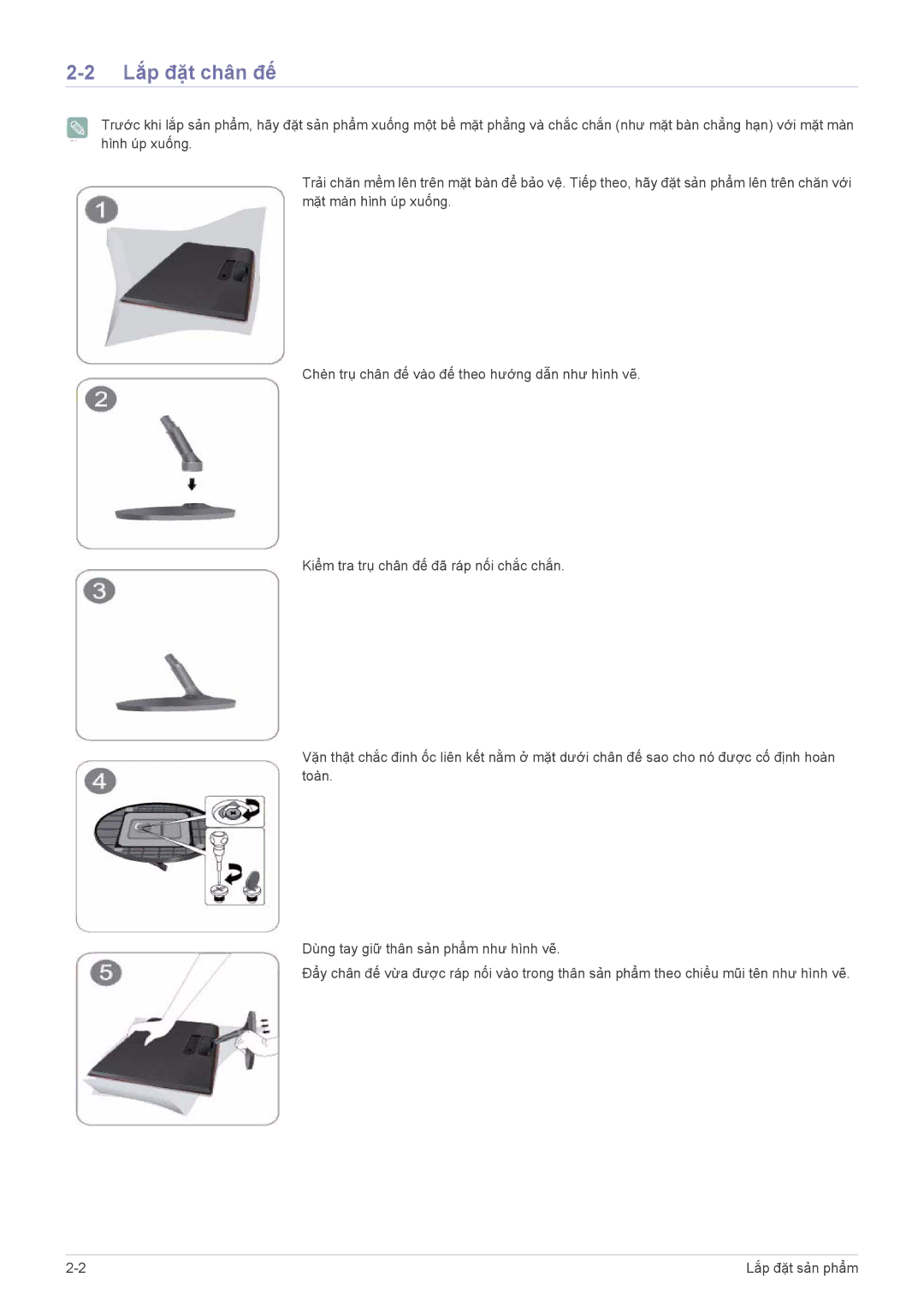 Samsung LS20B370BSMXV, LS22B370BS/XM, LS22B370BSMXV, LS23B370BSMXV, LS19B370BSMXV manual Lắp đặt chân đế 