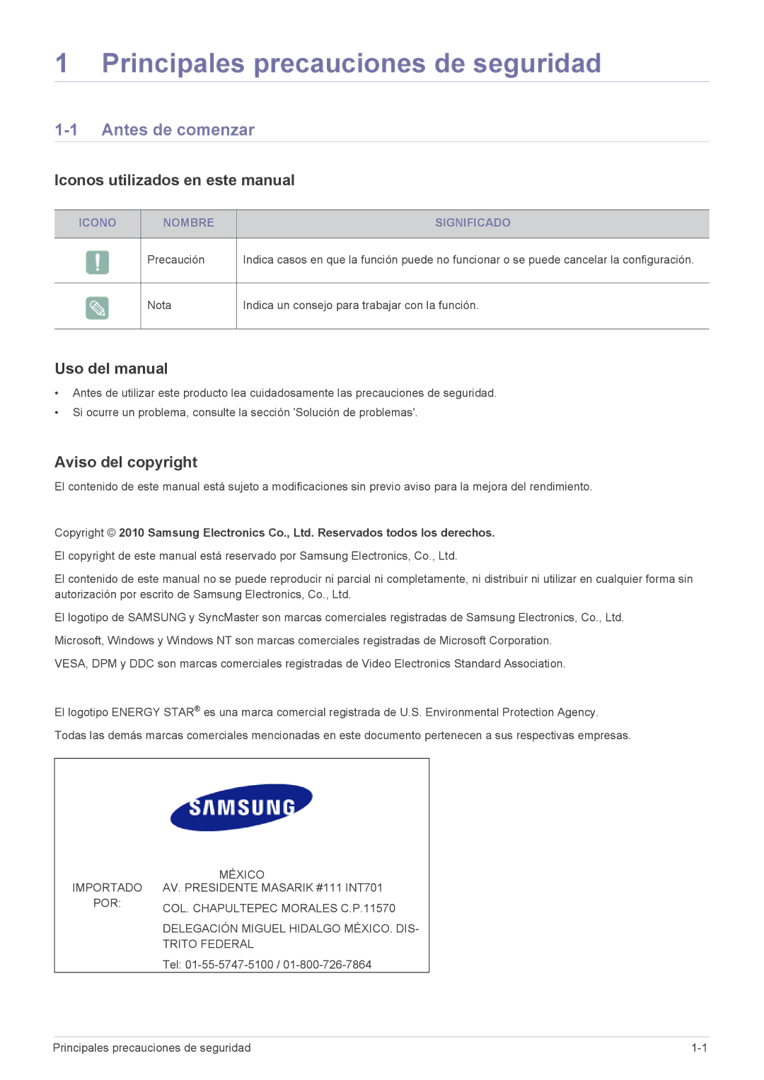 Samsung LS20B3UVMV/ZA Principales precauciones de seguridad, Antes de comenzar, Iconos utilizados en este manual 