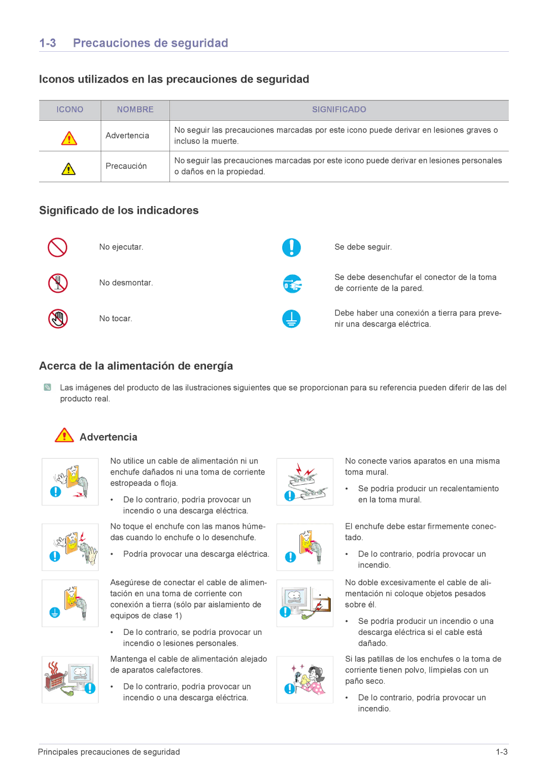 Samsung LS22B3UVMN/EN, LS20B3UVMN/EN manual Precauciones de seguridad, Iconos utilizados en las precauciones de seguridad 