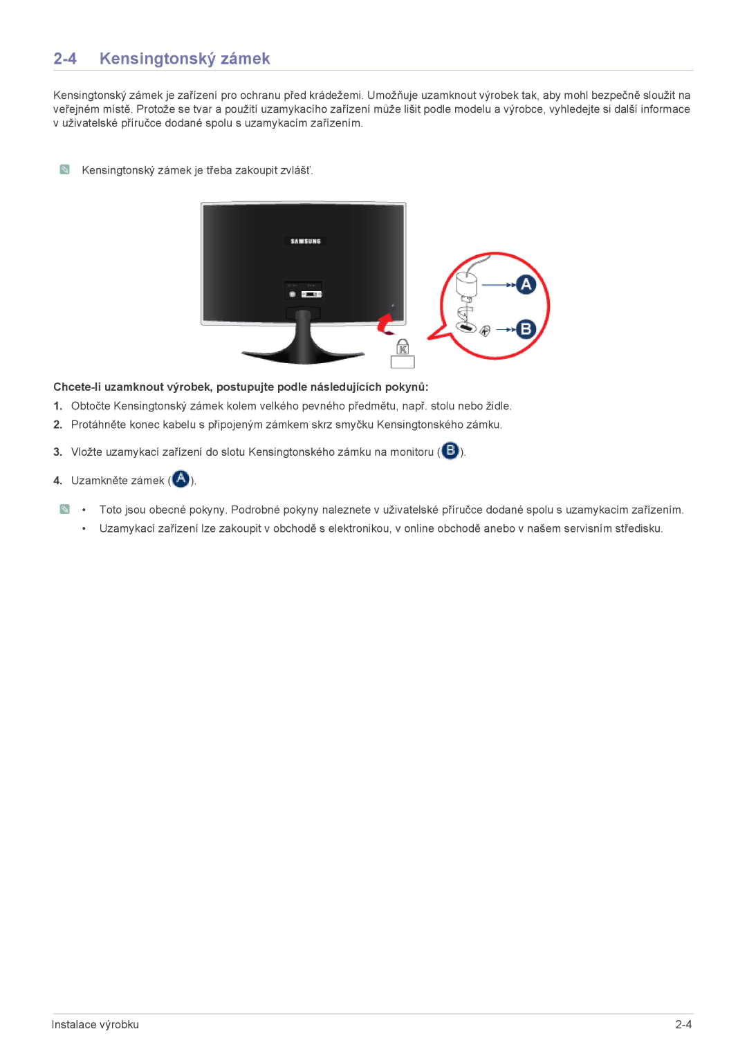 Samsung LS22B3UVMN/EN, LS20B3UVMN/EN, LS23B3UVMN/EN, LS20B3UVMV/ZA, LS23B3UVMV/ZA manual Kensingtonský zámek 