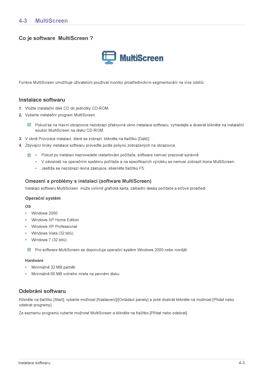 Samsung LS20B3UVMV/ZA, LS22B3UVMN/EN, LS20B3UVMN/EN, LS23B3UVMN/EN, LS23B3UVMV/ZA manual Co je software MultiScreen ? 