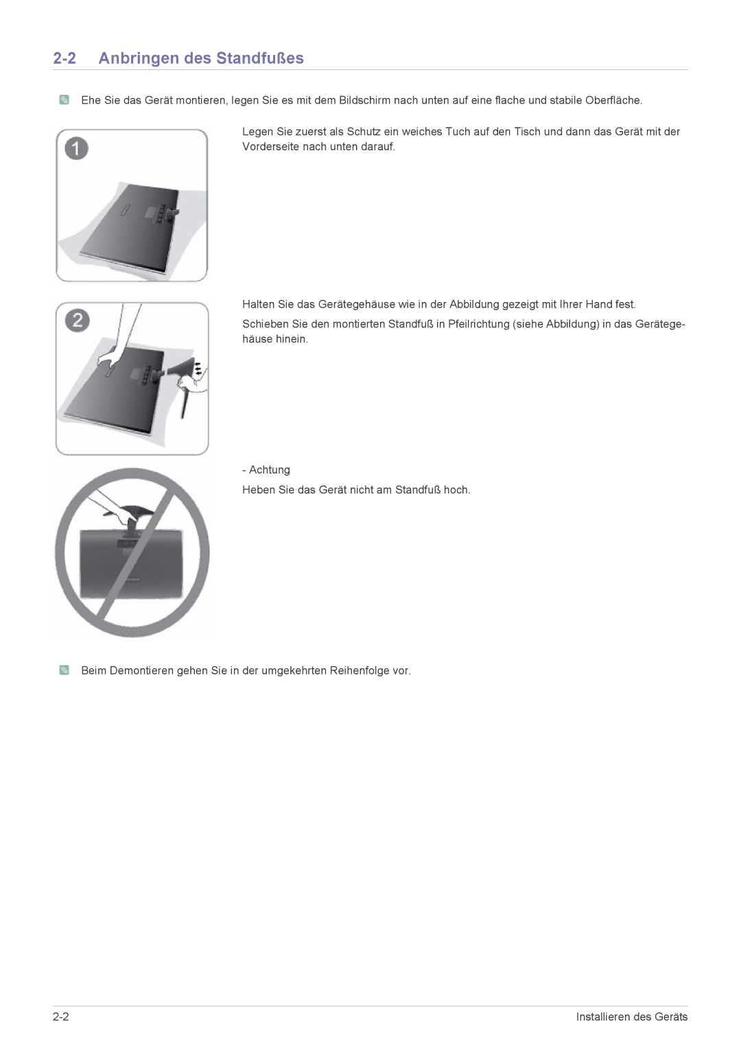 Samsung LS23B3UVMN/EN, LS22B3UVMN/EN, LS20B3UVMN/EN manual Anbringen des Standfußes 