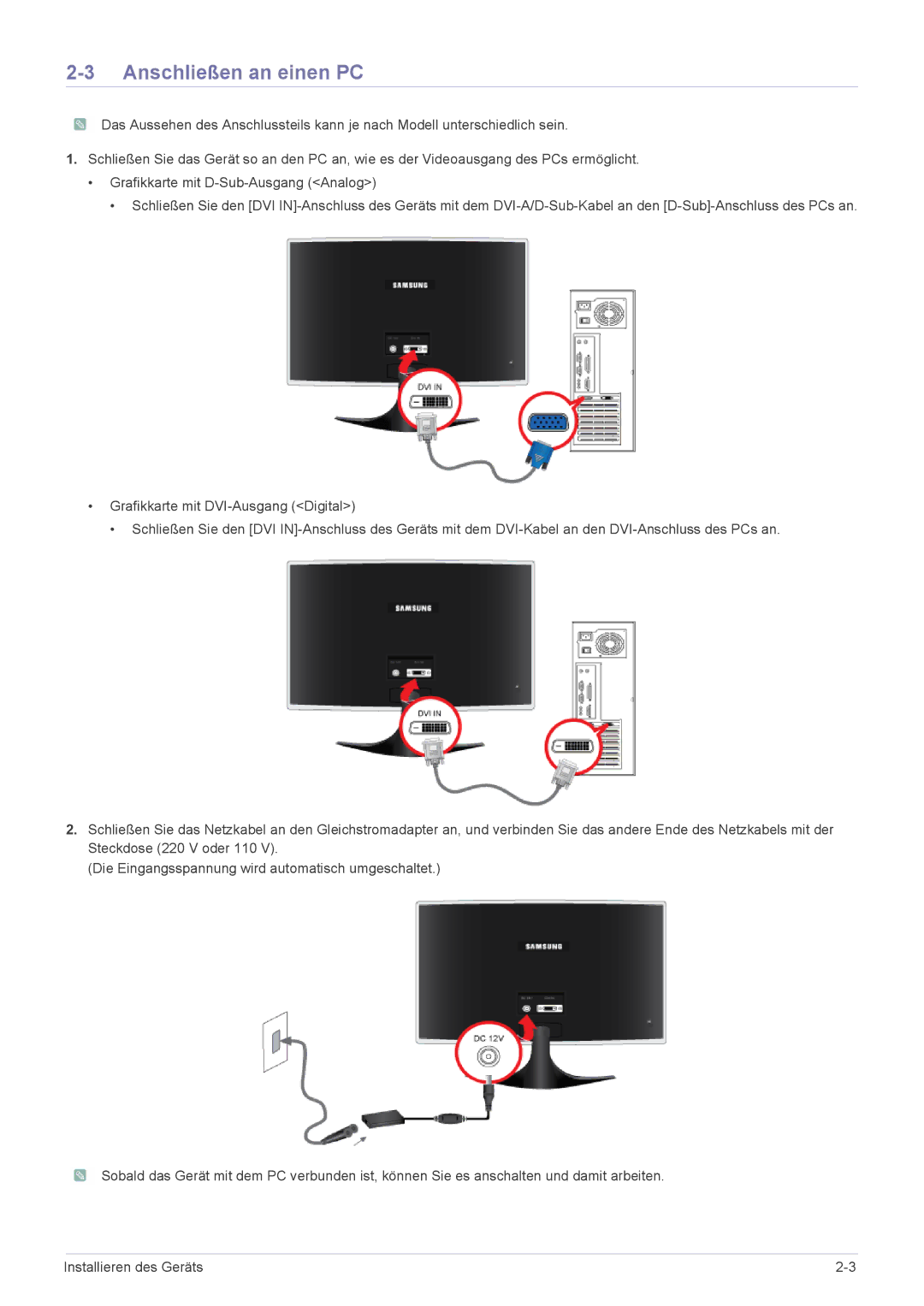 Samsung LS22B3UVMN/EN, LS20B3UVMN/EN, LS23B3UVMN/EN manual Anschließen an einen PC 