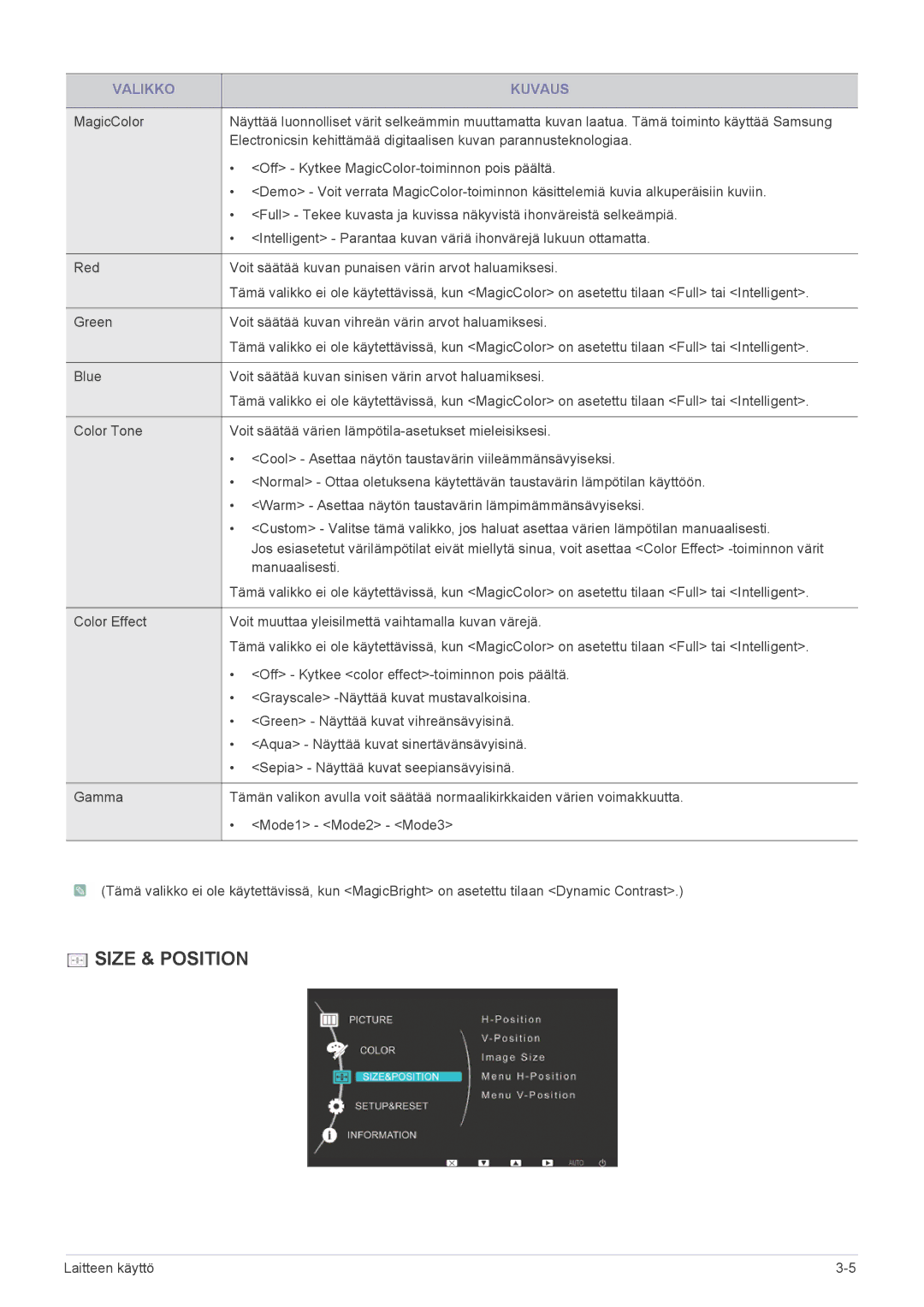 Samsung LS20B3UVMN/EN, LS22B3UVMN/EN, LS23B3UVMN/EN manual Size & Position 