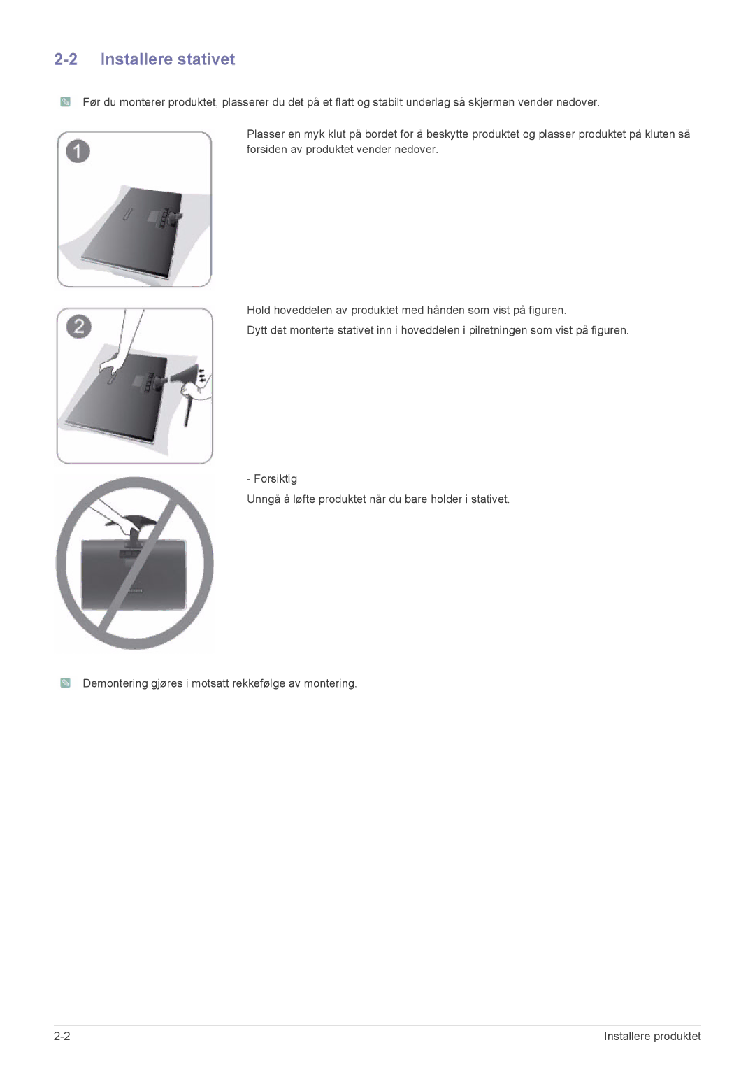 Samsung LS22B3UVMN/EN, LS20B3UVMN/EN, LS23B3UVMN/EN manual Installere stativet 