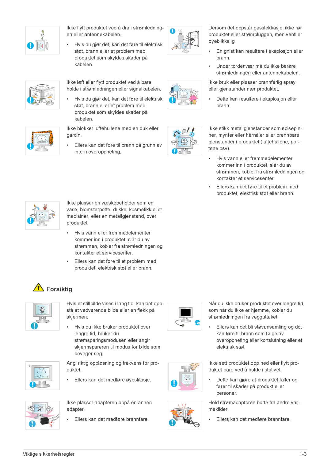 Samsung LS22B3UVMN/EN, LS20B3UVMN/EN, LS23B3UVMN/EN manual Forsiktig 