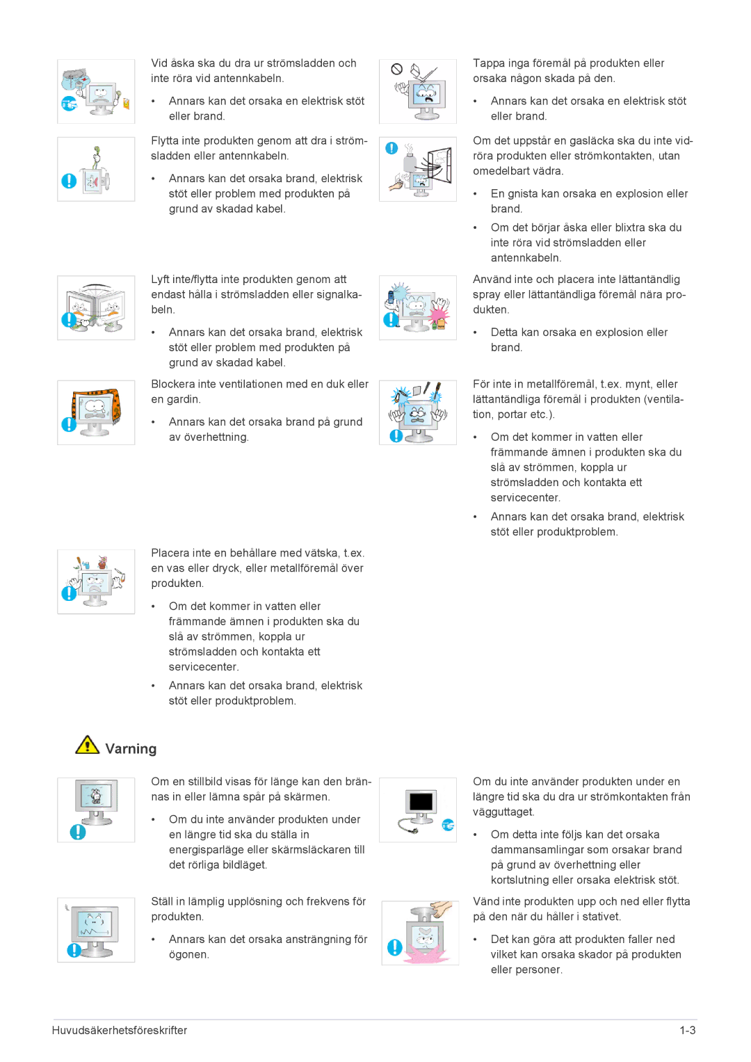 Samsung LS22B3UVMN/EN, LS20B3UVMN/EN, LS23B3UVMN/EN manual Varning 