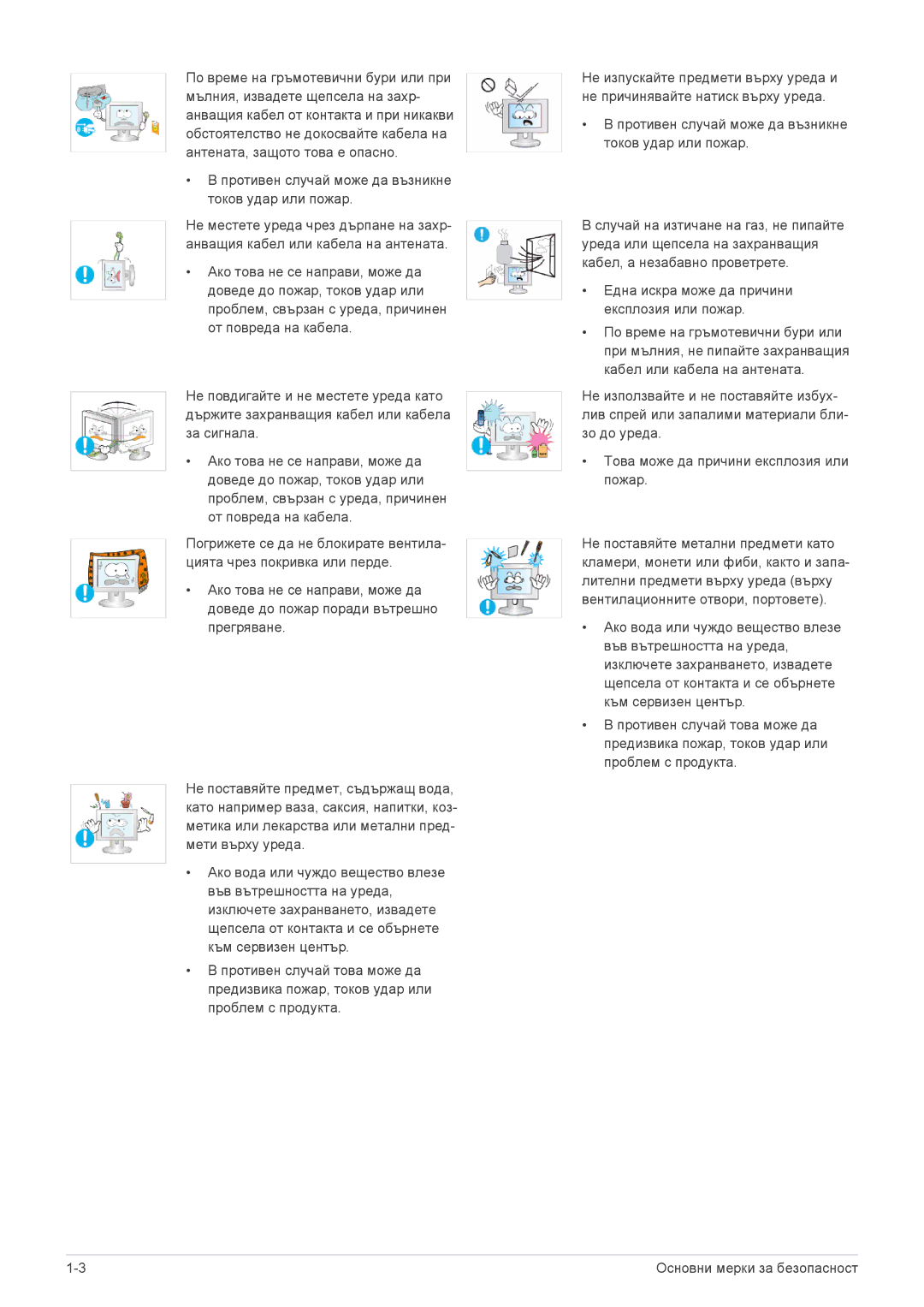 Samsung LS23B3UVMN/EN, LS22B3UVMN/EN, LS20B3UVMV/ZA manual Основни мерки за безопасност 