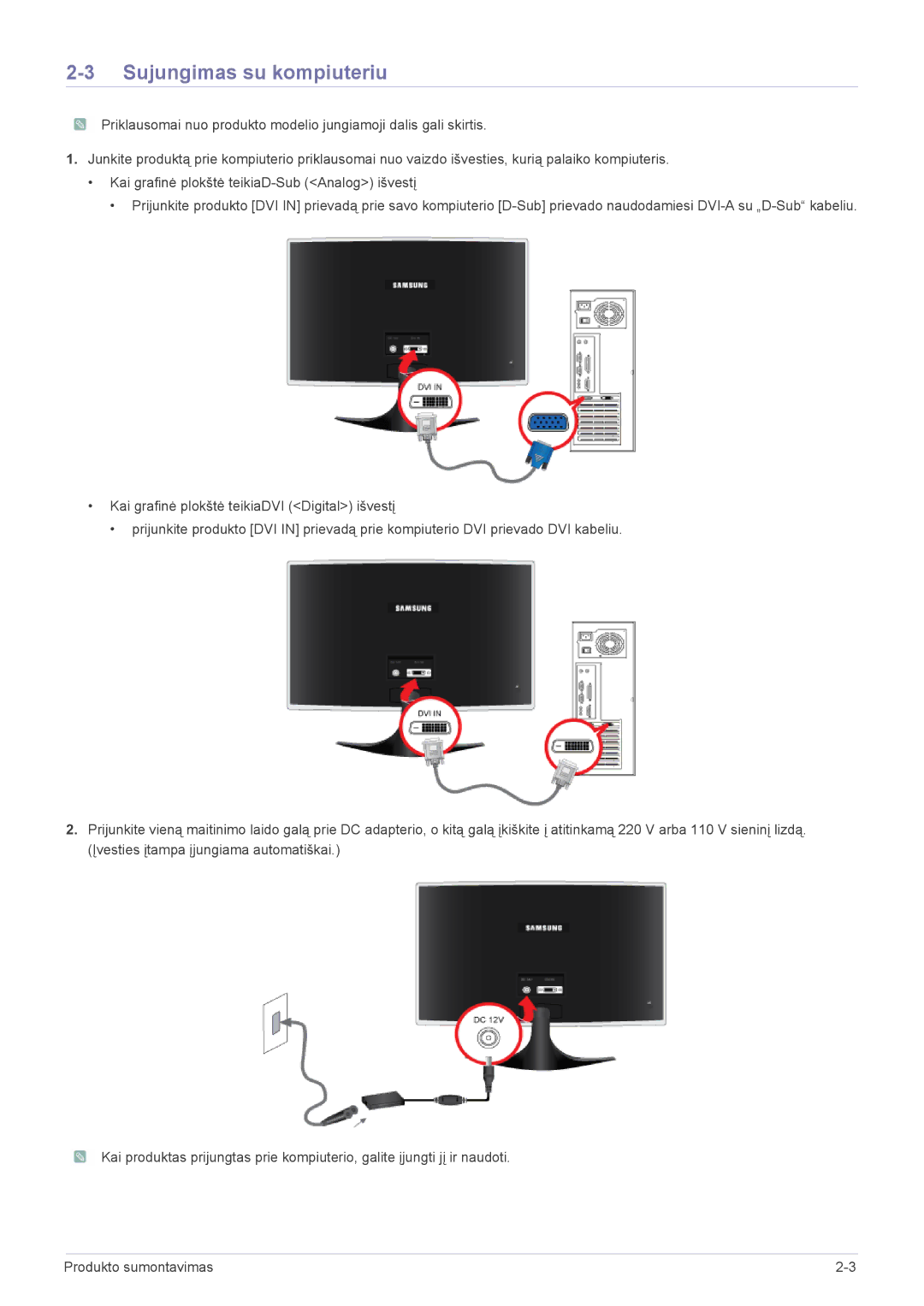 Samsung LS23B3UVMN/EN, LS22B3UVMN/EN manual Sujungimas su kompiuteriu 