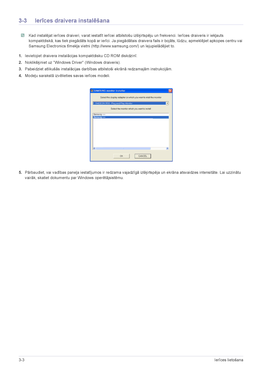 Samsung LS22B3UVMN/EN, LS23B3UVMN/EN manual Ierīces draivera instalēšana 