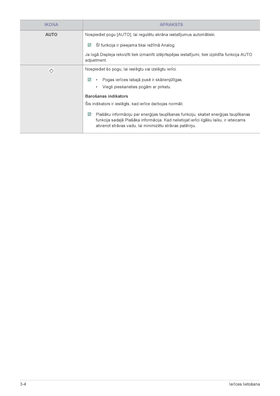 Samsung LS22B3UVMN/EN, LS23B3UVMN/EN manual Šī funkcija ir pieejama tikai režīmā Analog, Adjustment, Barošanas indikators 