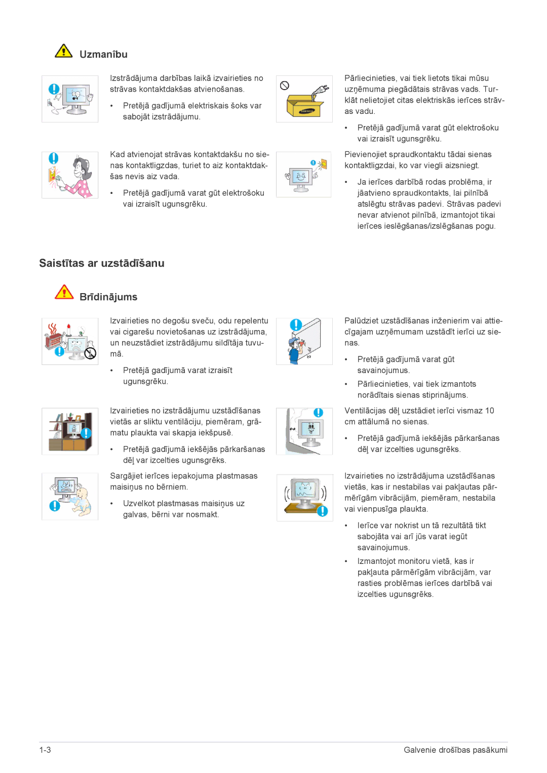 Samsung LS22B3UVMN/EN, LS23B3UVMN/EN manual Saistītas ar uzstādīšanu, Uzmanîbu 