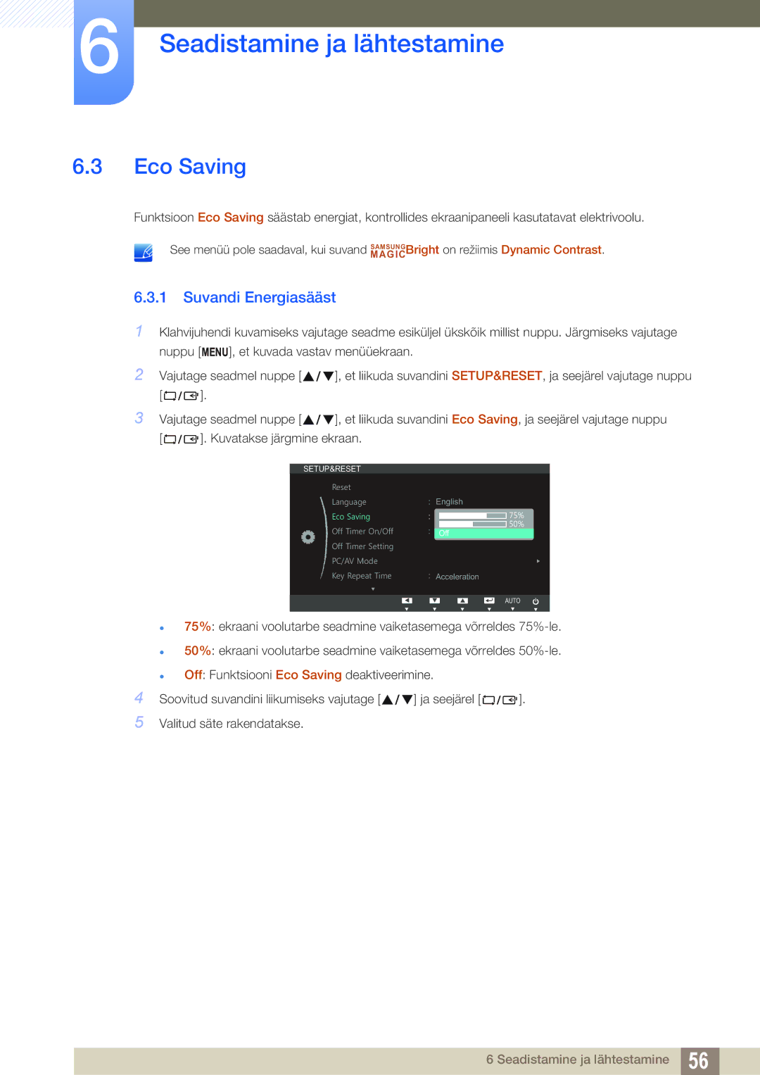 Samsung LS22B420BW/EN, LS24B420BW/EN manual Eco Saving, Suvandi Energiasääst 