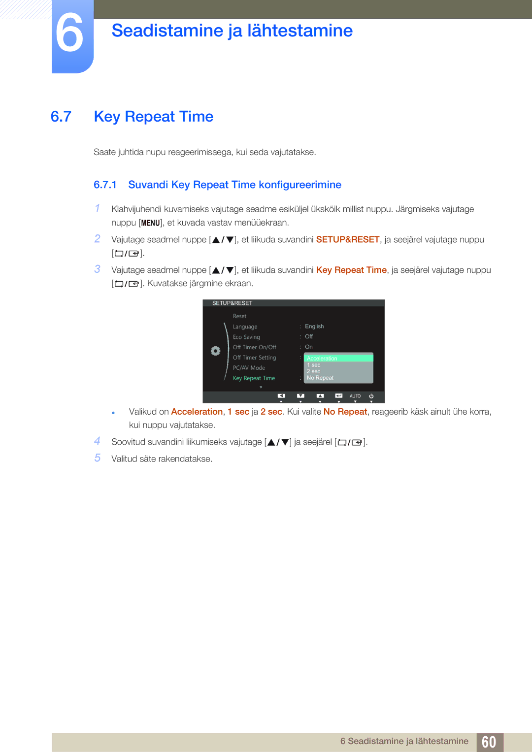 Samsung LS22B420BW/EN, LS24B420BW/EN manual Suvandi Key Repeat Time konfigureerimine 