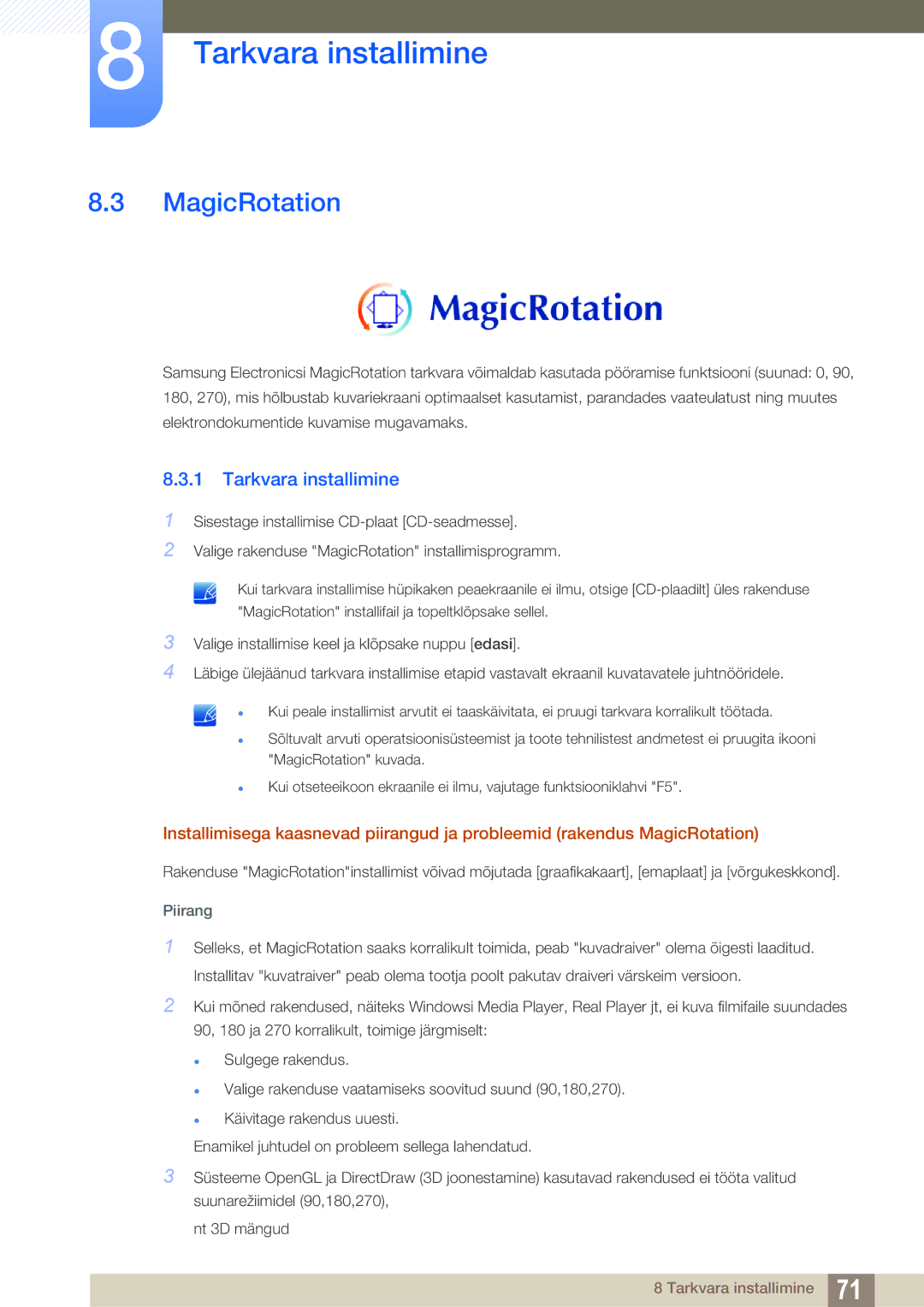 Samsung LS24B420BW/EN, LS22B420BW/EN manual MagicRotation, Piirang 