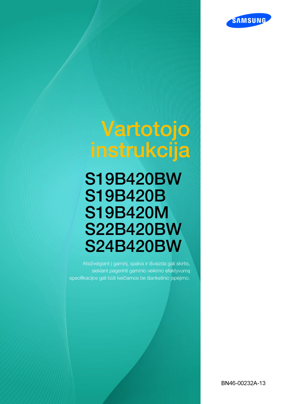 Samsung LS24B420BW/EN, LS22B420BW/EN manual Vartotojo instrukcija 