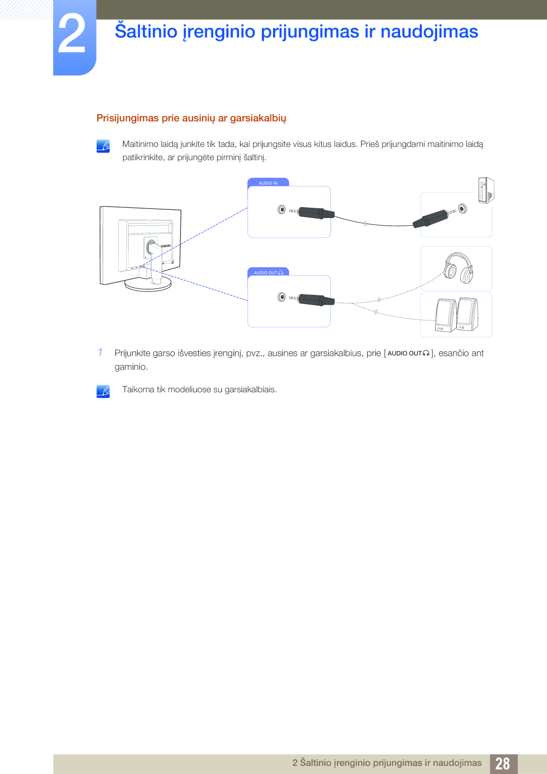 Samsung LS22B420BW/EN, LS24B420BW/EN manual Prisijungimas prie ausinių ar garsiakalbių 