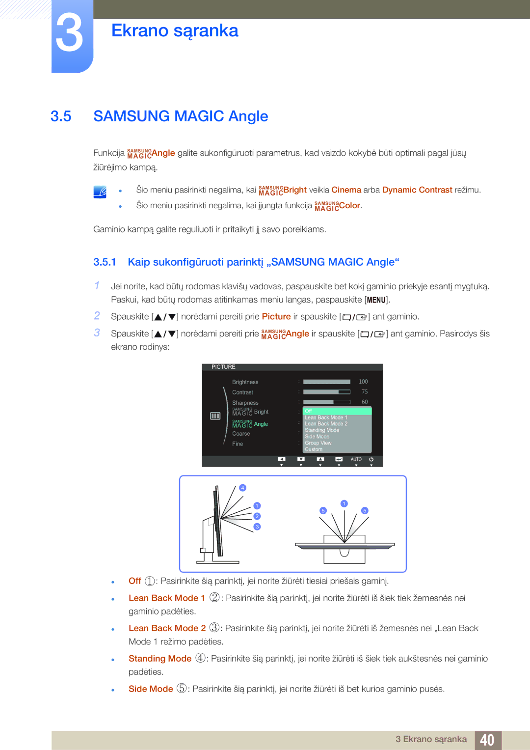 Samsung LS22B420BW/EN, LS24B420BW/EN manual Samsung Magic Angle, Kaip sukonfigūruoti parinktį „SAMSUNG Magic Angle 