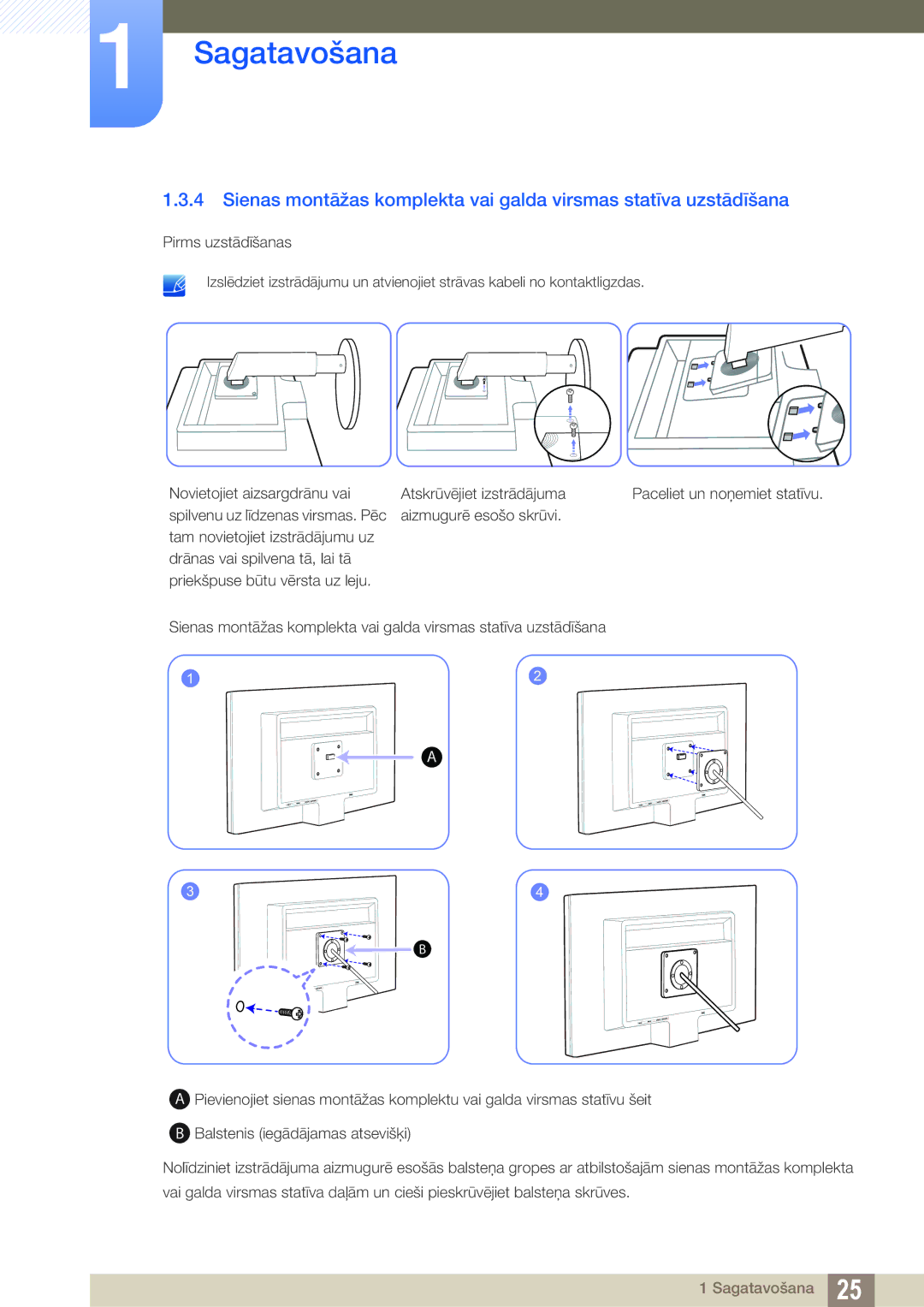 Samsung LS24B420BW/EN, LS22B420BW/EN manual Paceliet un noņemiet statīvu 