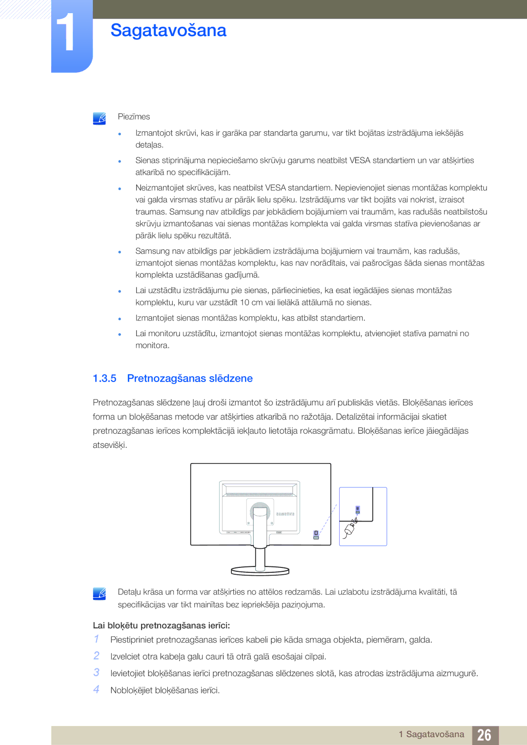 Samsung LS22B420BW/EN, LS24B420BW/EN manual Pretnozagšanas slēdzene 