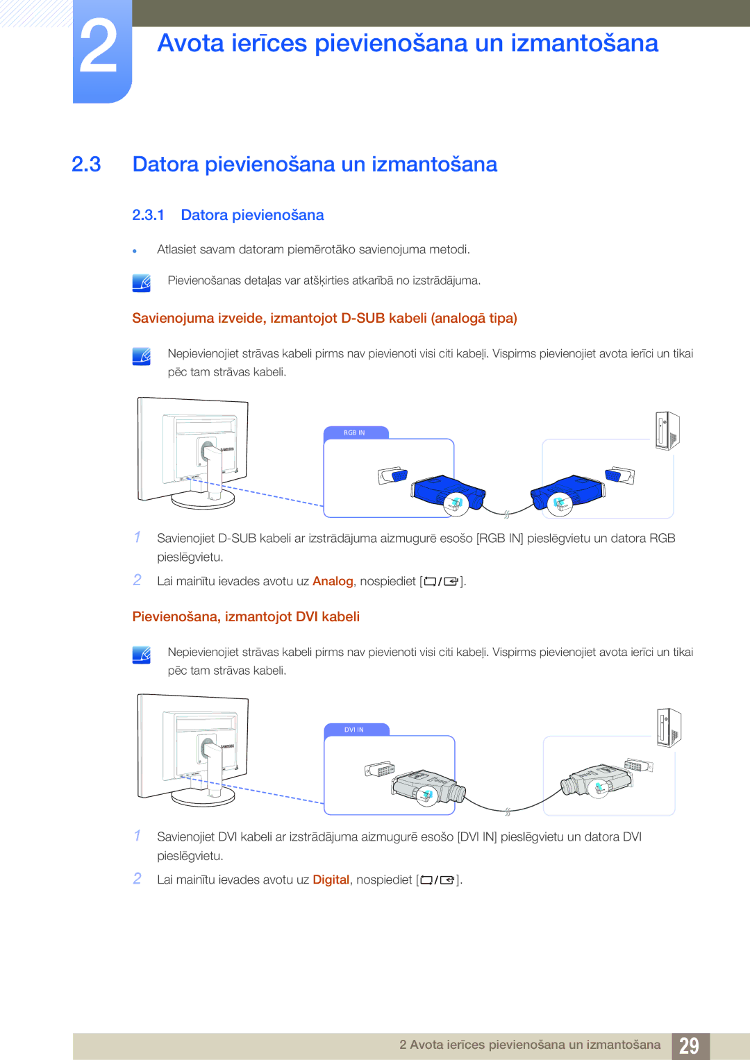 Samsung LS24B420BW/EN, LS22B420BW/EN manual Datora pievienošana un izmantošana 