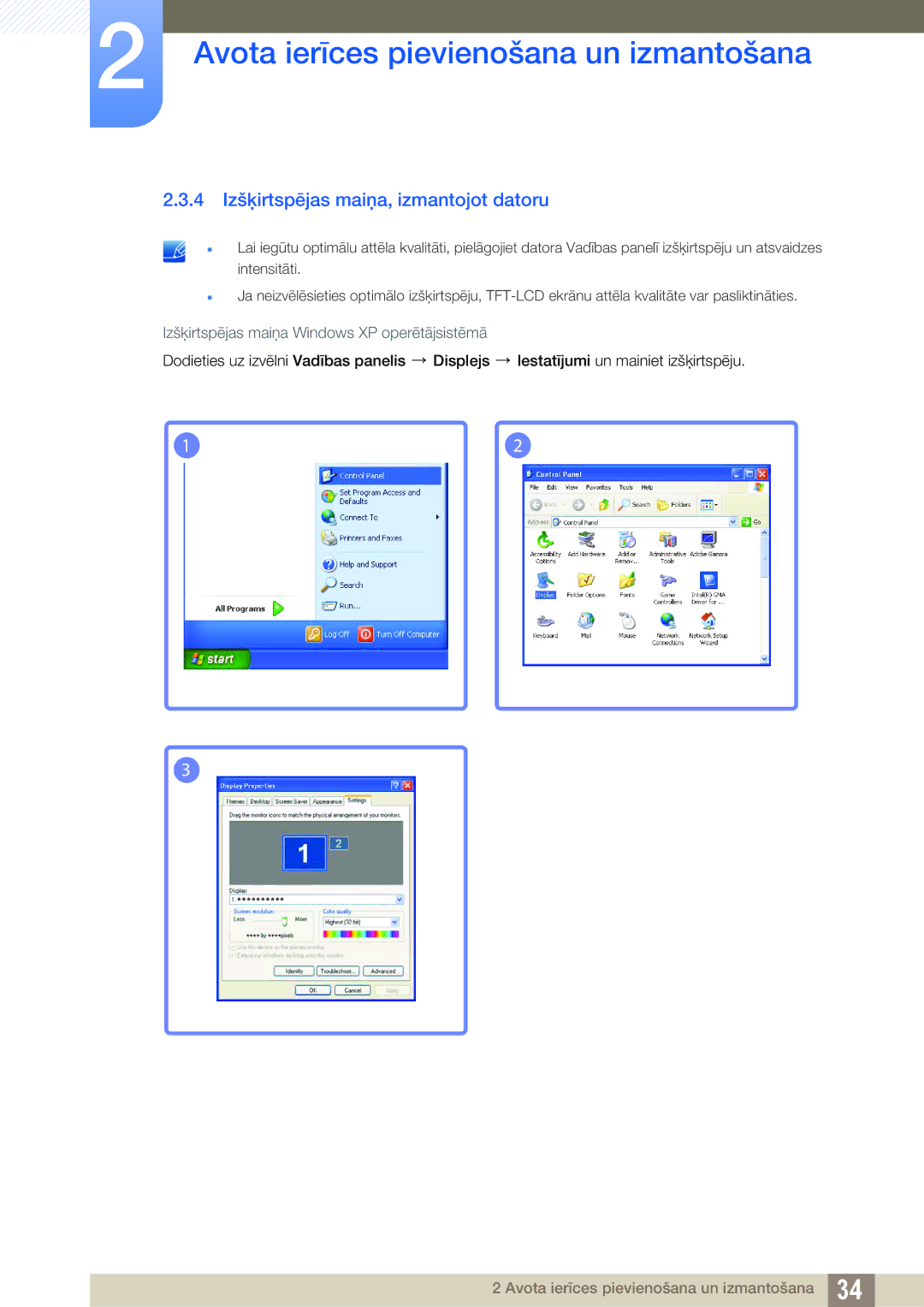 Samsung LS22B420BW/EN, LS24B420BW/EN manual 4 Izšķirtspējas maiņa, izmantojot datoru 