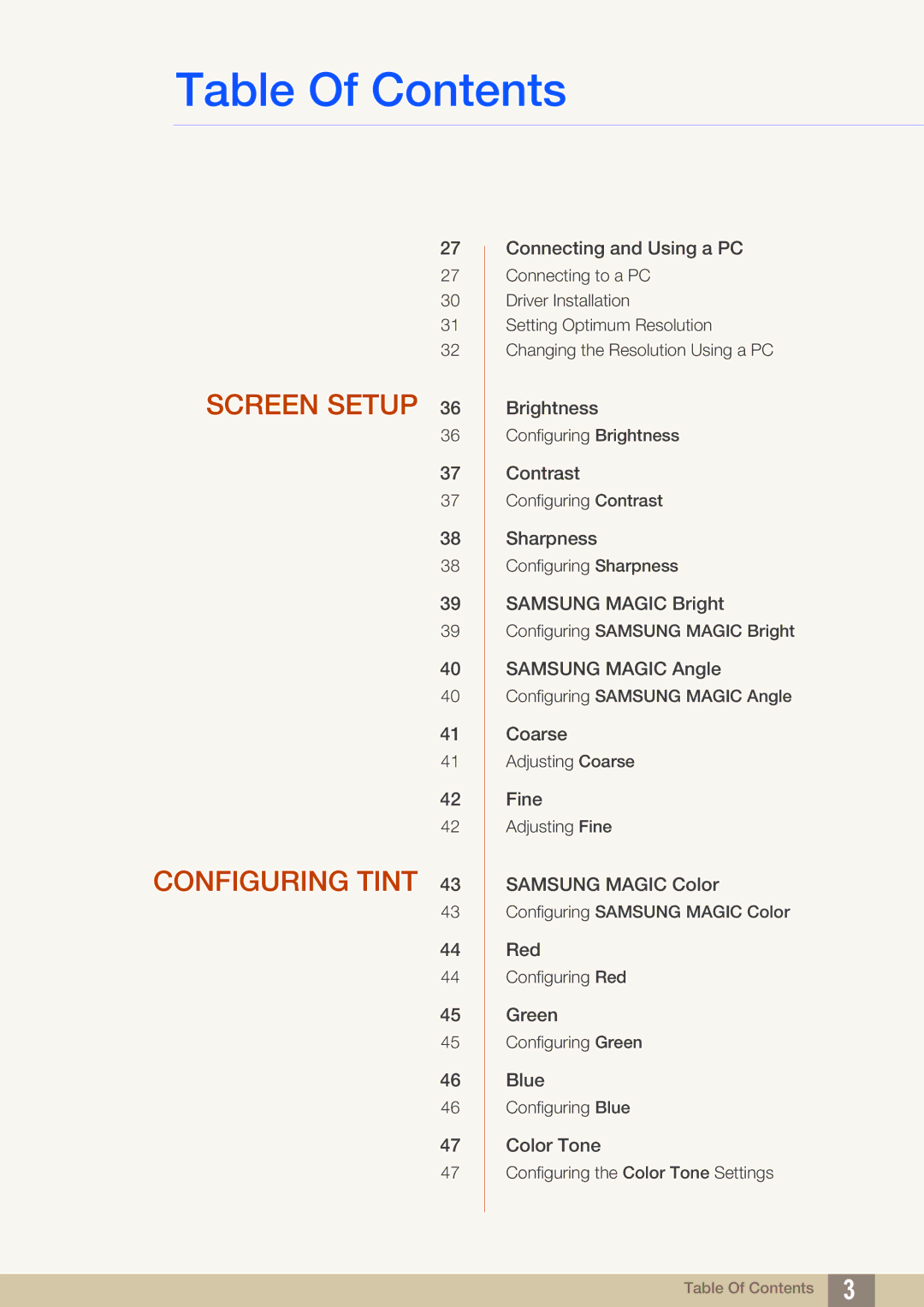 Samsung LS24B420BWV/EN, LS22B42XBWV/EN, LS19B420BWV/EN, LS24B42XBWG/EN, LS22B420BWV/EN manual Screen Setup Configuring Tint 