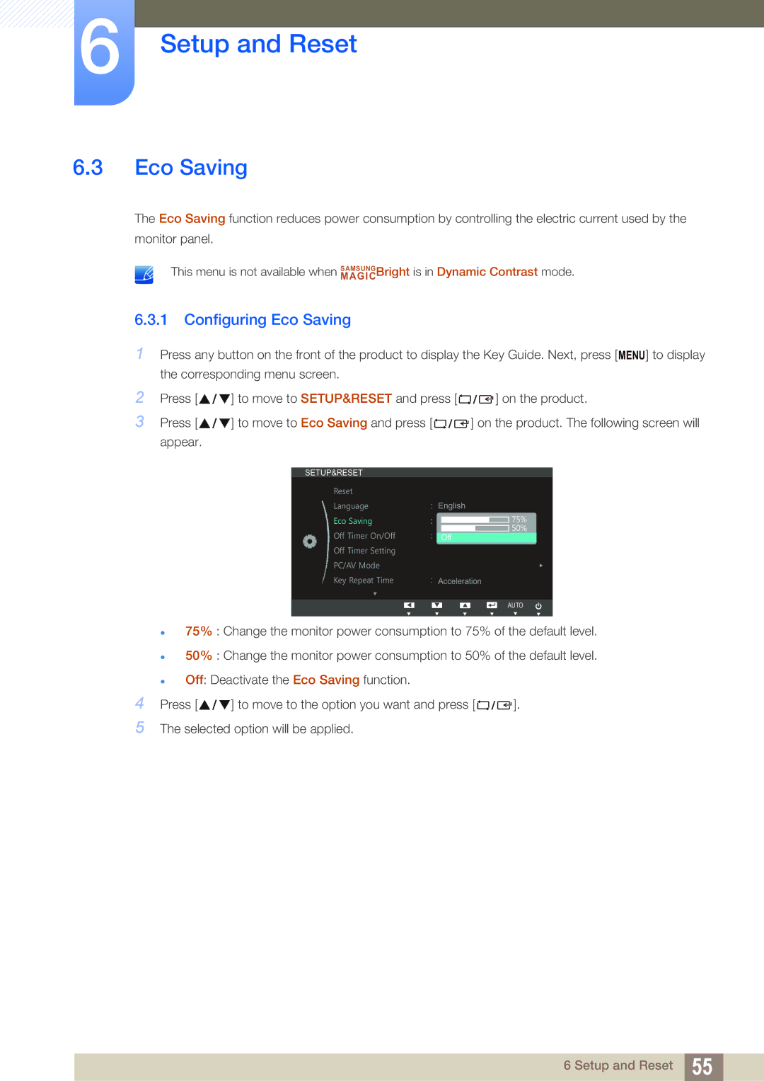 Samsung LS19B420BWV/EN, LS22B42XBWV/EN, LS24B42XBWG/EN, LS24B420BWV/EN, LS22B420BWV/EN manual Configuring Eco Saving 