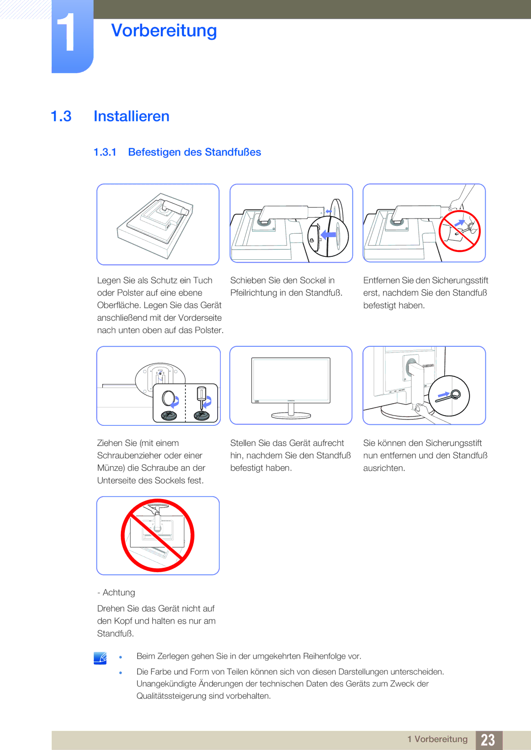 Samsung LS22B420BW/EN, LS22B42XBWV/EN, LS19B420BWV/EN, LS24B42XBWG/EN, LS24B420BWV/EN Installieren, Befestigen des Standfußes 