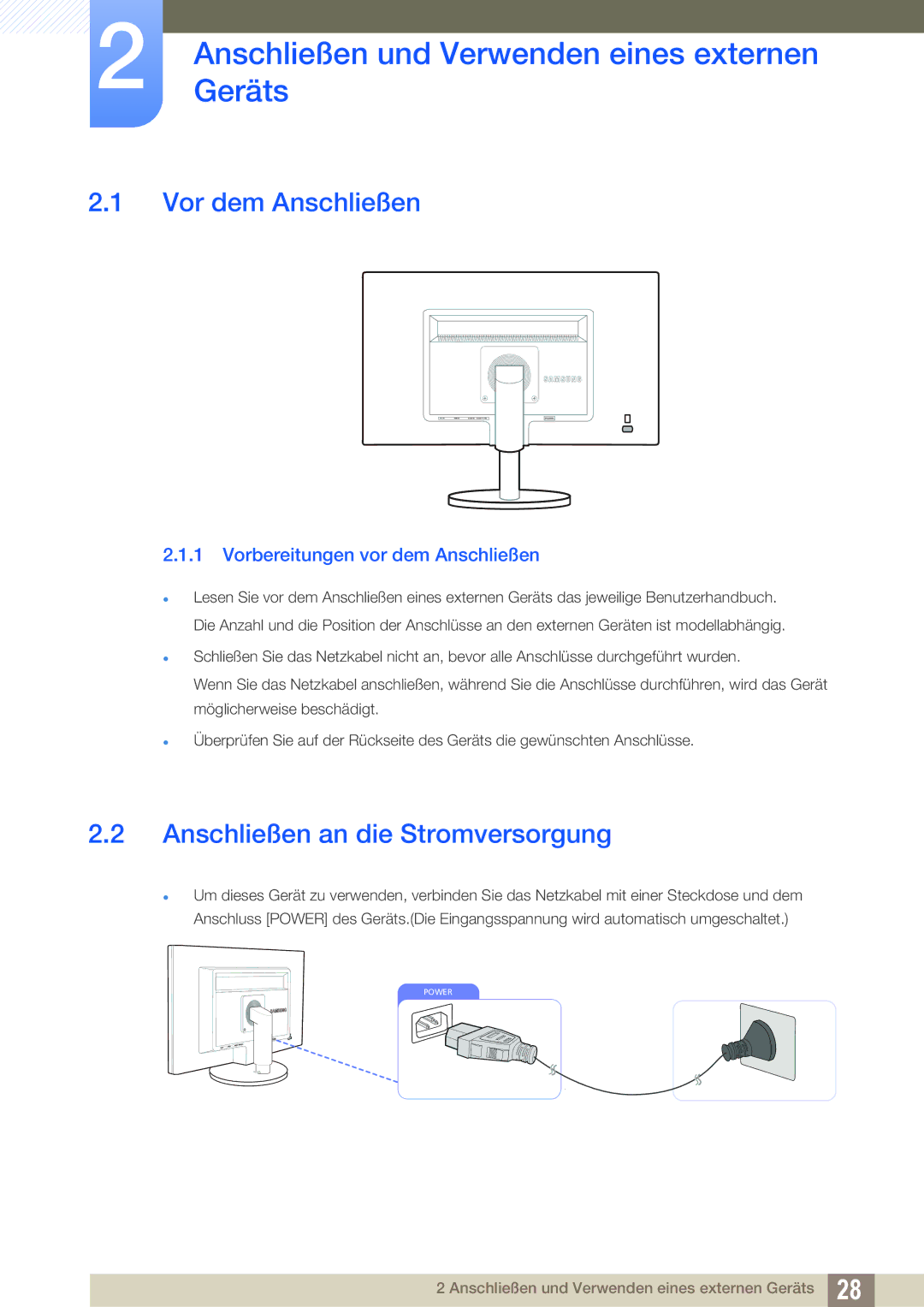 Samsung LS22B420BWV/EN, LS22B42XBWV/EN, LS19B420BWV/EN AnschließenGeräts und Verwenden eines externen, Vor dem Anschließen 