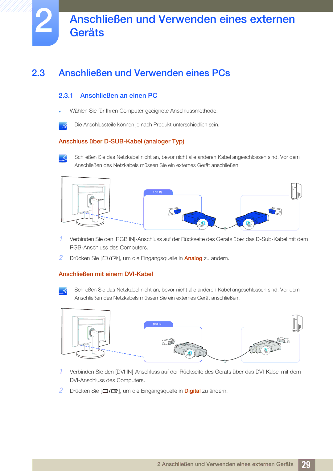 Samsung LS22B420BW/EN, LS22B42XBWV/EN, LS19B420BWV/EN manual Anschließen und Verwenden eines PCs, Anschließen an einen PC 