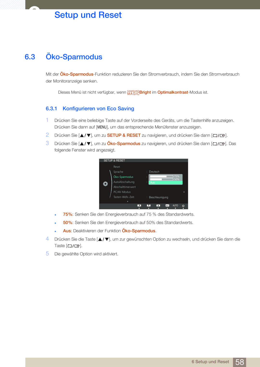 Samsung LS22B420BWV/EN, LS22B42XBWV/EN, LS19B420BWV/EN, LS24B42XBWG/EN manual Öko-Sparmodus, Konfigurieren von Eco Saving 